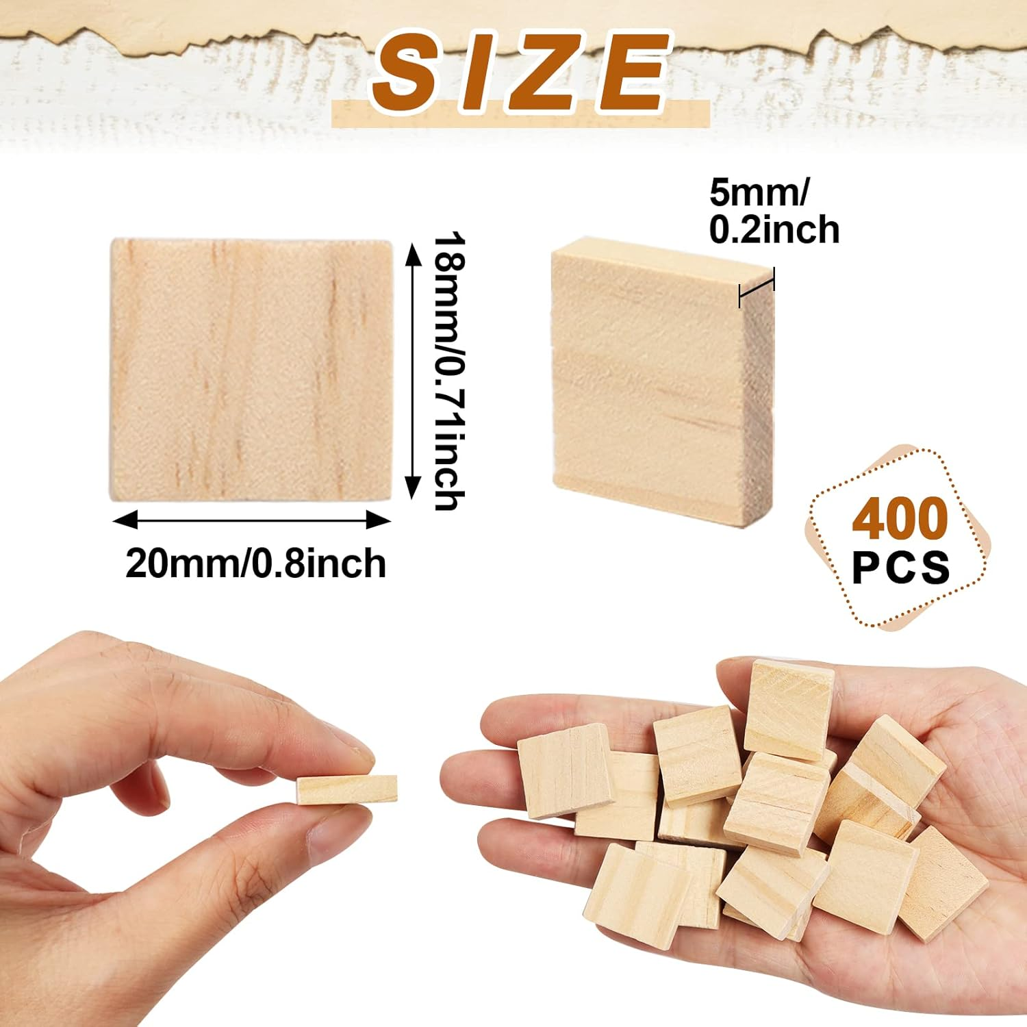 Qfeley 400 Pieces Blank Wooden Letter Tiles Square Tile Pieces 20X18Mm Wood Square Letter Tiles Blank Wooden Cutout Tiles Blank Wood Squares Pieces for DIY Crafts Decoration