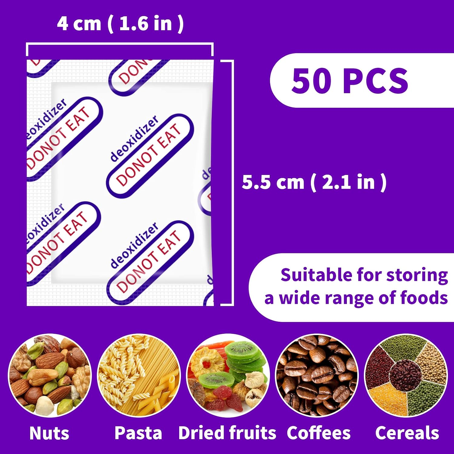 Individually Wrapped - Midukit Oxygen Absorbers for Food Storage 500Cc, 50 Packs, Food Grade Packs for Long Term Food Storage Survival, Mason Jars, Mylar Bags, Canning, Dehydrated, Preserved Foods