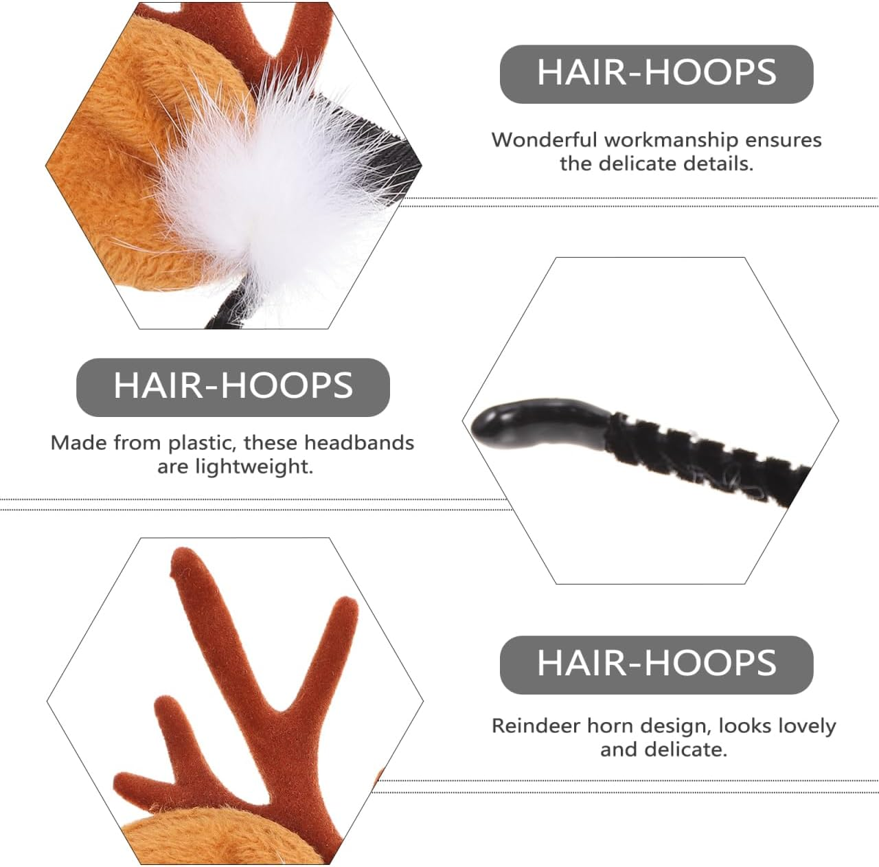 WOFASHPURET Pack of 2 Christmas Reindeer Antlers Headband with Rabbit Ears Durable Xmas Hair Accessory Dimensionally Stable Party Headpiece for Women