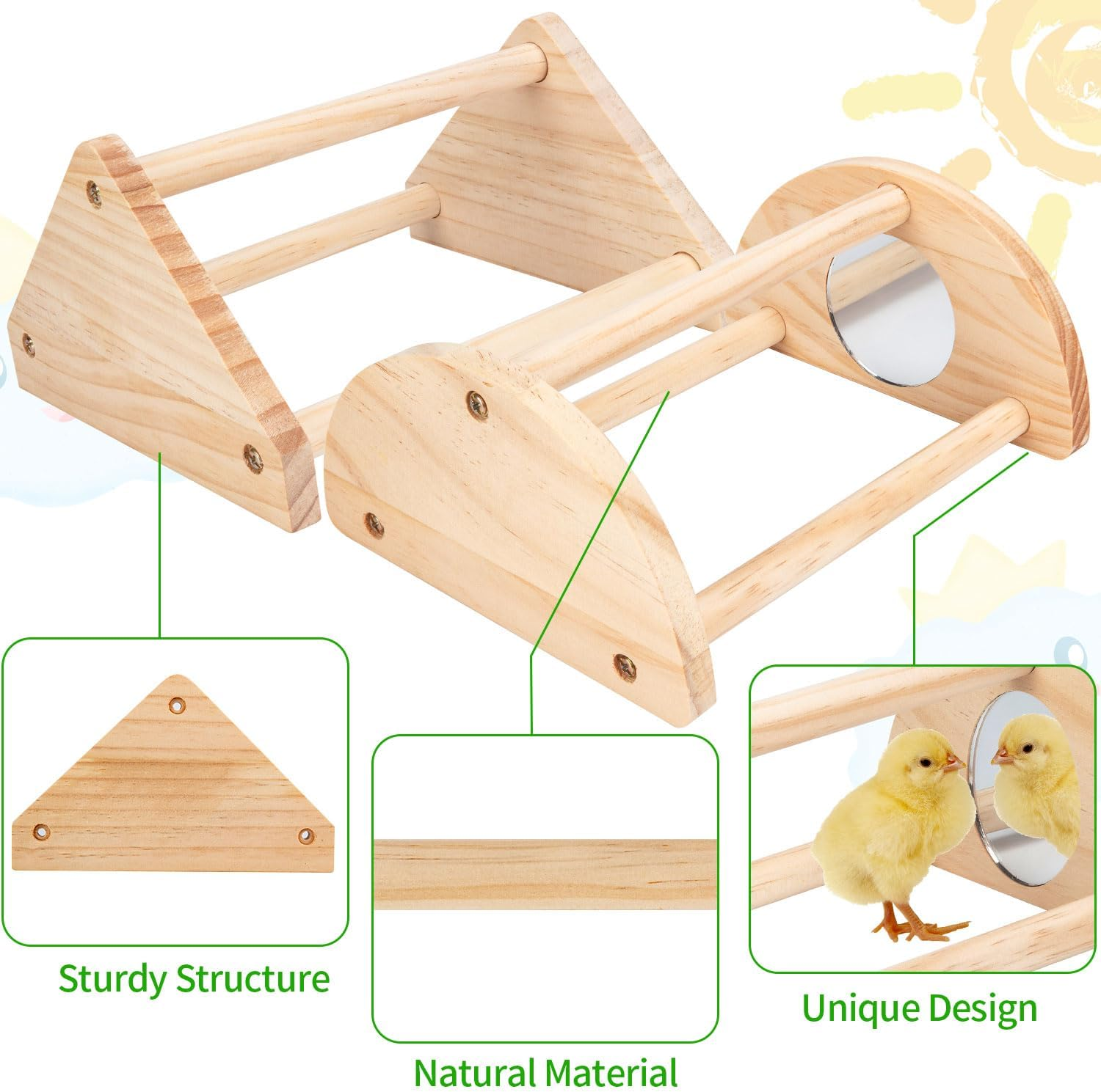 Chicken Perch Stand, 2PCS Pine Chicken Roosting Bars for Coop and Brooder, Training Perch Chick Perch Fun Toys for Baby Chicks, Parakeets, Parrots image number 4