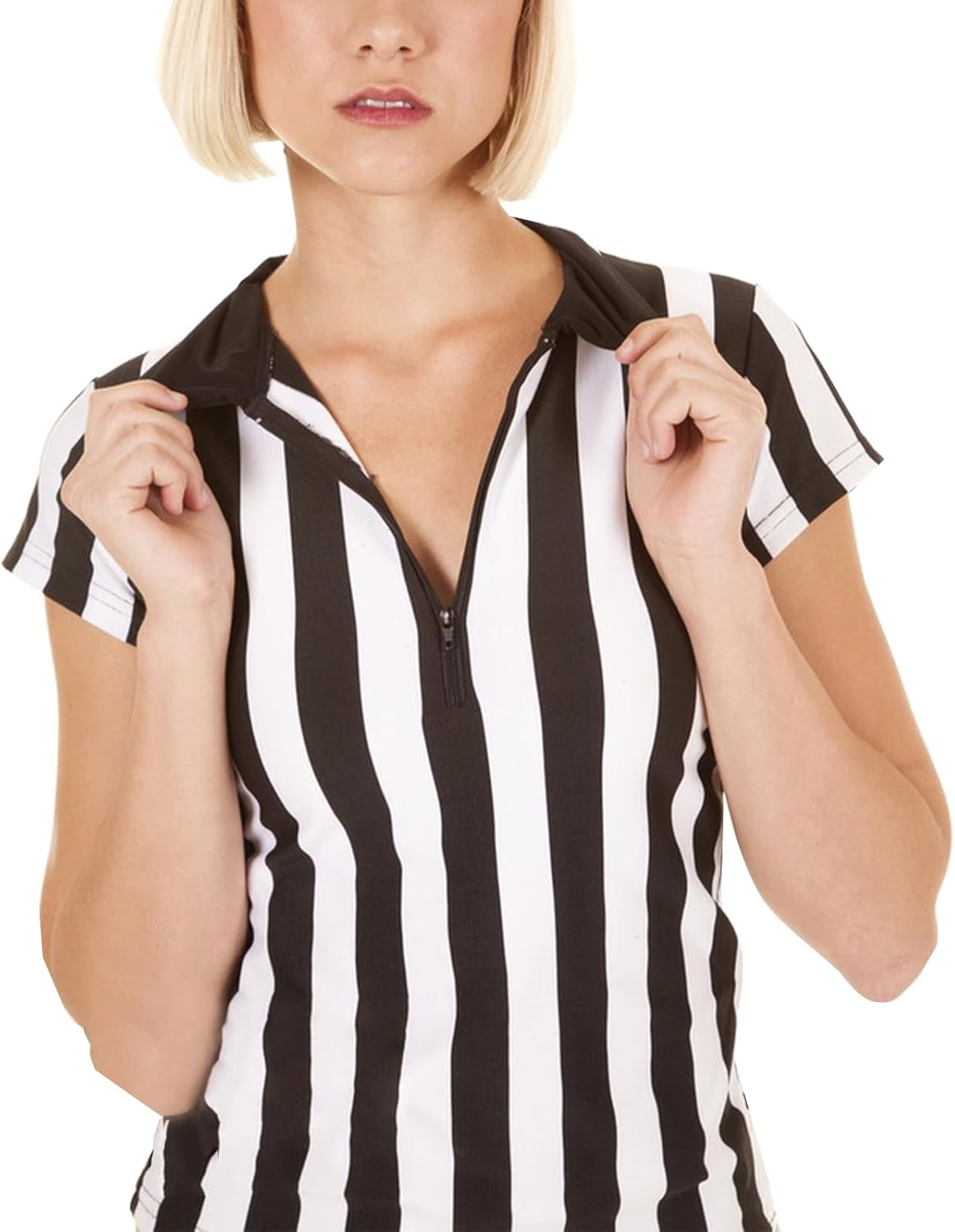 Women'S Referee Shirt Official Black and White Stripe Ref Umpire Jersey for Basketball Football Halloween Costume