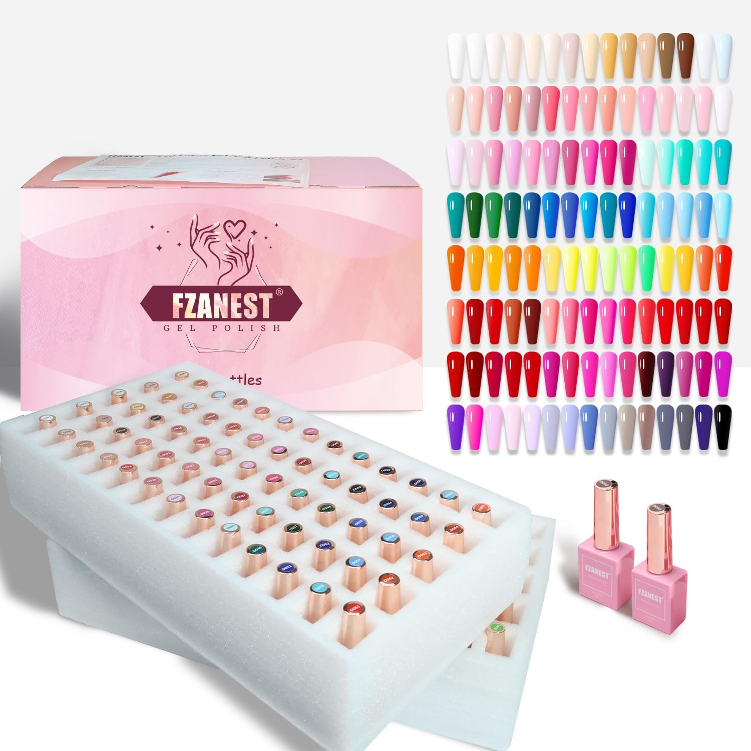 FZANEST 130Pcs 15Ml Gel Nail Polish Set with Rubber Base Top Matte Coat 120 Colors Pink Nude Red Blue White All Seasons Gel Polish Kit Nail Art Starter for Nail Salon Home Gifts for Women and Girls image number 6