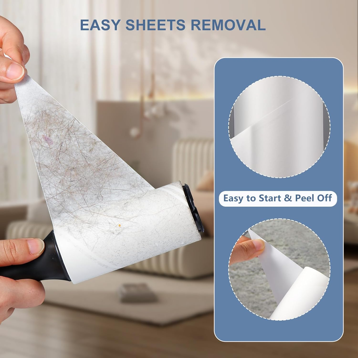 Vinabo Lint Refills, 6 Rolls of 60 Sheets Each, Total 360 Sheets, Extra Sticky Pet Hair Replacement Rollers for Clothes, Beds, Carpets, Pet Hair of Cats/Dogs image number 6