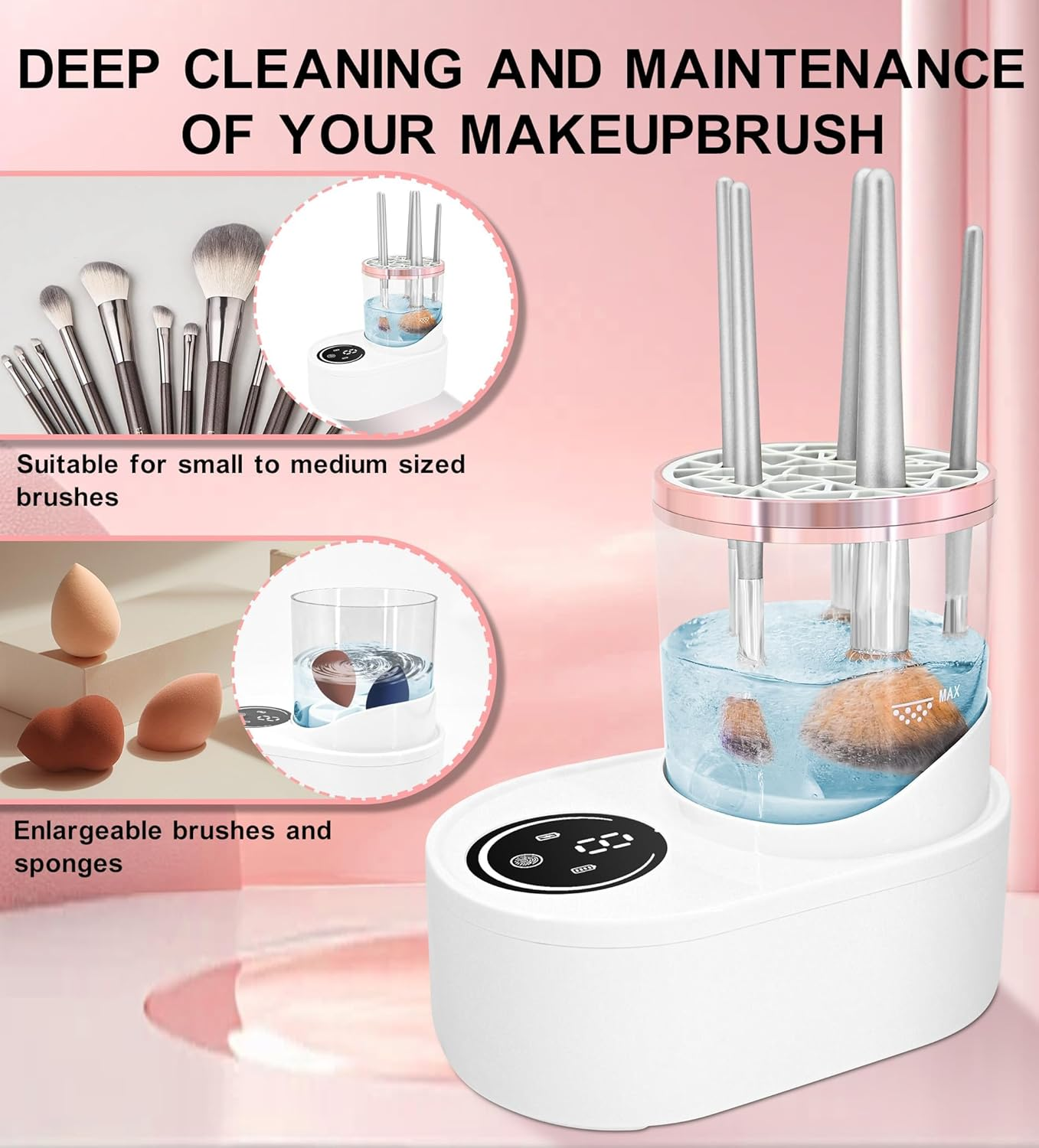 YBVABE Electric Makeup Brush Cleaner and Dryer &ndash; 2-In-1 Plug-In Automatic Spinner, 360&deg; Deep Cleaning for Foundation, Eyeshadow & Blush Brushes image number 2