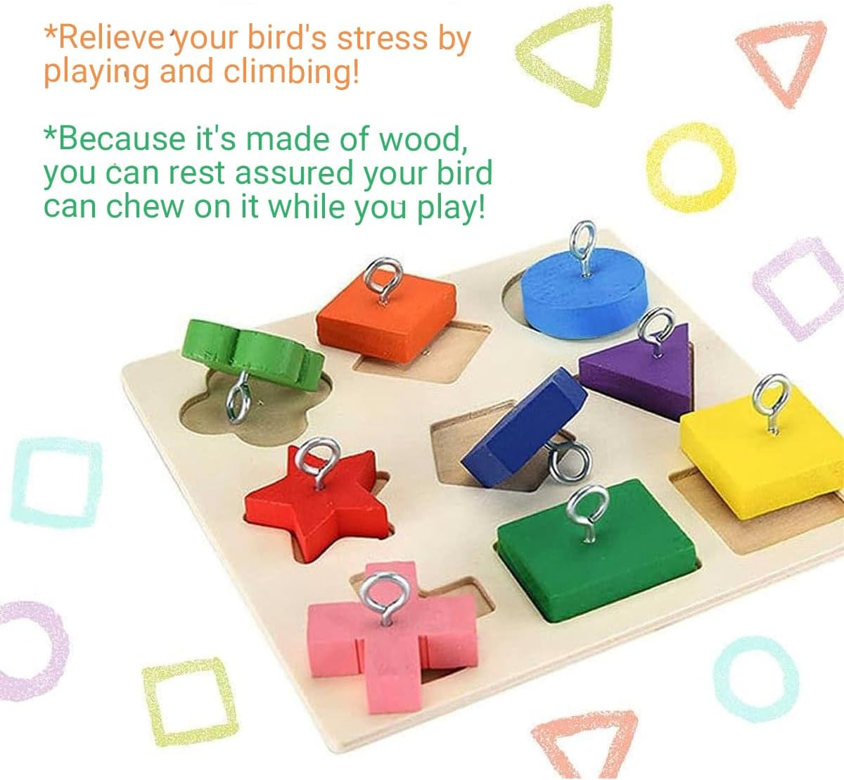 AIMALL Parrot Training Toy 9 Clocks Wooden Colour Blocks 5.9In &times; 5.9In Educational Bird Chew Toy DIY Metal Accessories for Parrot Intelligence and Play image number 1
