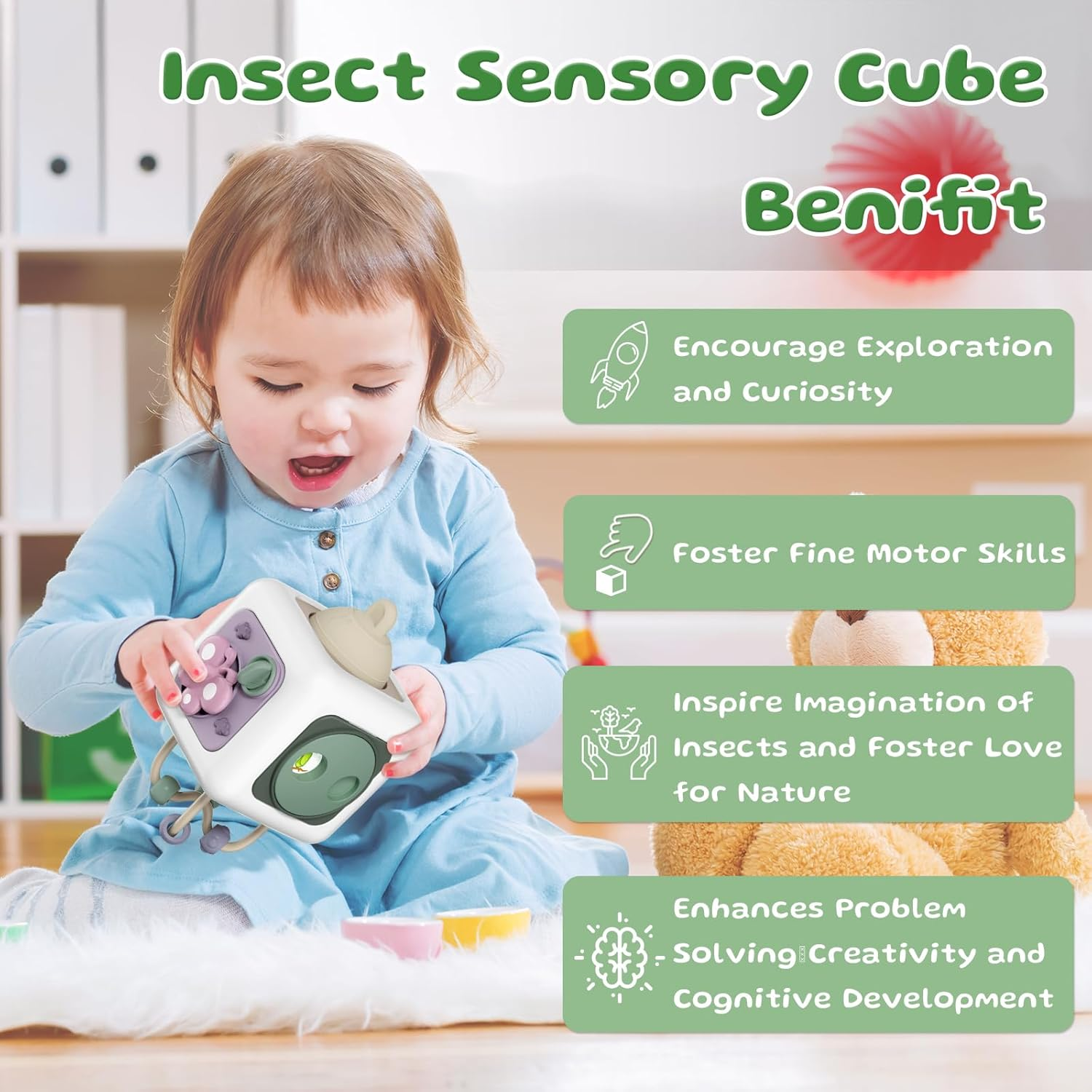 Montessori Busy Cube for Babies Toddlers, Sensory Travel Toys 6-12-18 Months for Plane, Baby & Toddler Learning & Education Toys for 1 2 Year Old Boy Girl Gifts, Newborn Baby Gifts image number 1