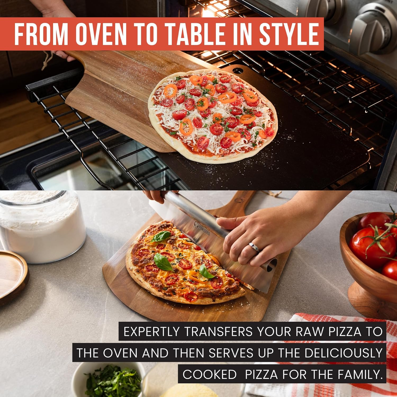 Chef Pomodoro - Pizza Peel - 30 Cm - Long Handle for Extra Burn Protection - Lightweight Pizza Shovel Made of Acacia Wood for Easy Use - Perfect as an Oven Accessory image number 5