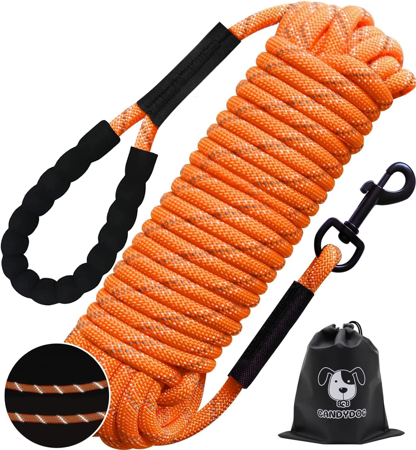CANDYDOG Training Lead for Dogs, 20M Reflective Orange, Suitable for Small to Large Dogs image number 1