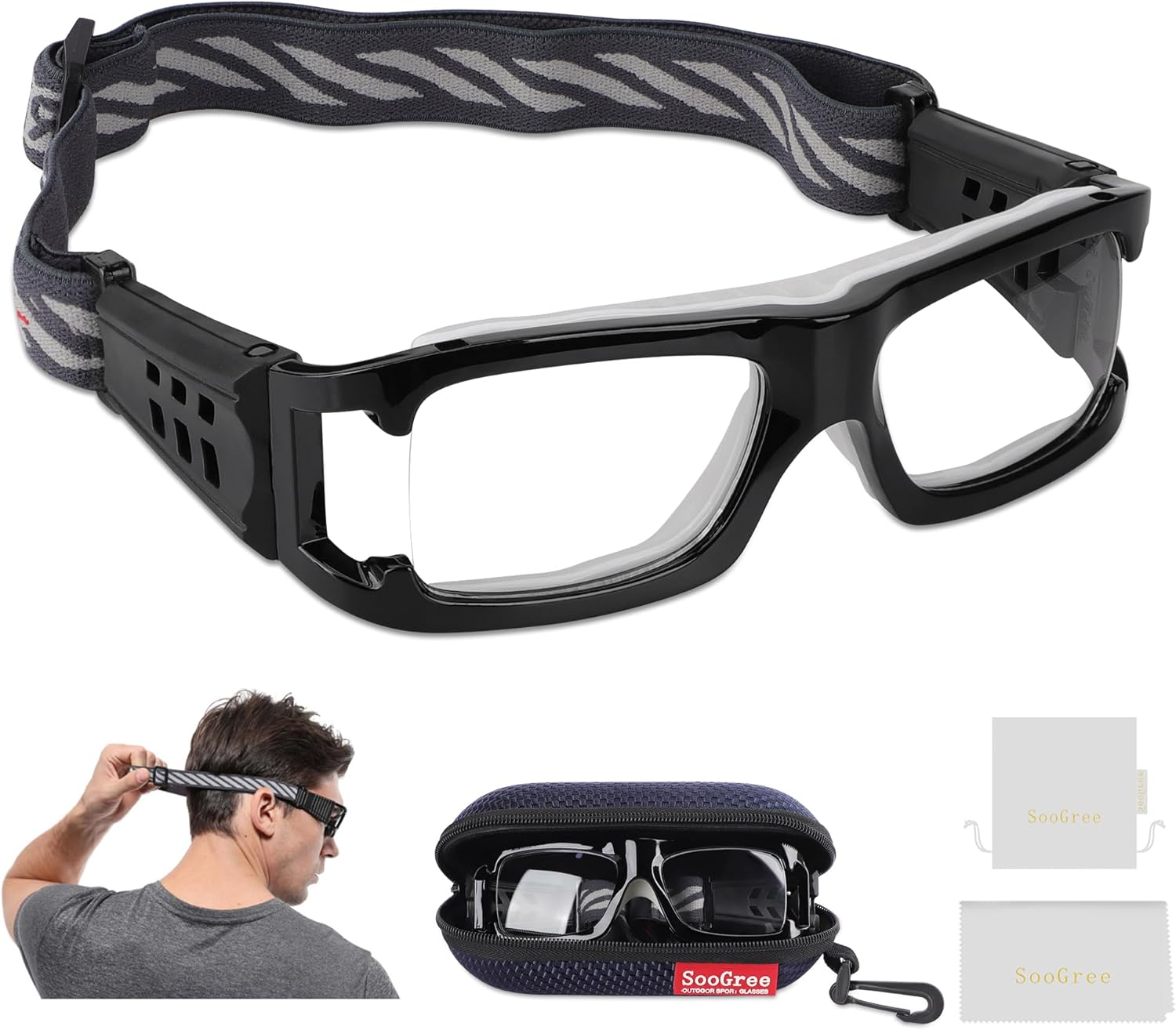 Soogree Sports Goggles Glasses Protective Safety Basketball Football Sport Glasses Men Shock Collision Adjustable Glasses