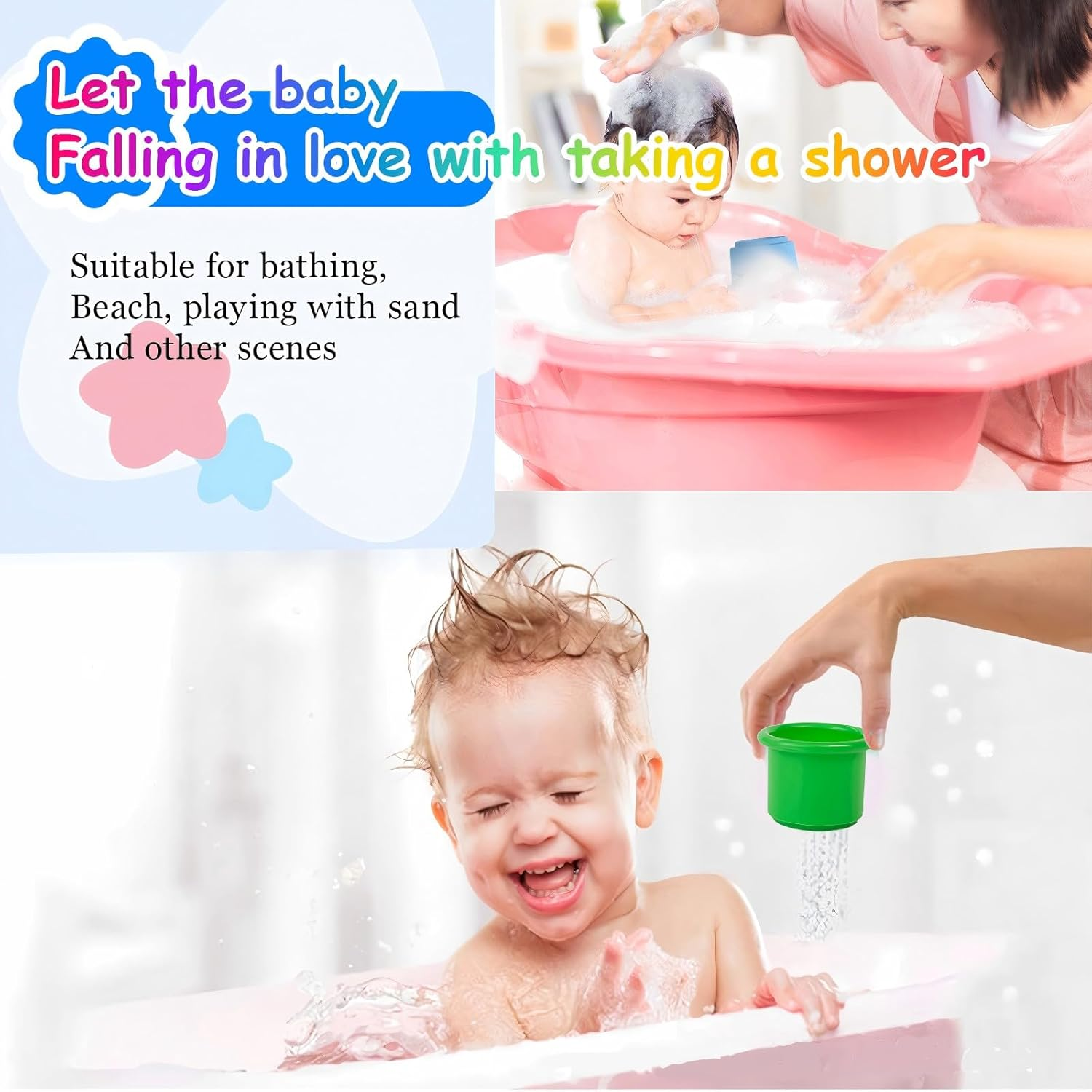 Stacking Cups, Toys for Toddlers 1-3 Year Old Stack and Count, Colorful Baby Stacking Water Set, Stackable Cups for Learning, Toddler Water Table Toy, Baby Bath Toy, Toddler Cup Toys (8 Count) image number 1