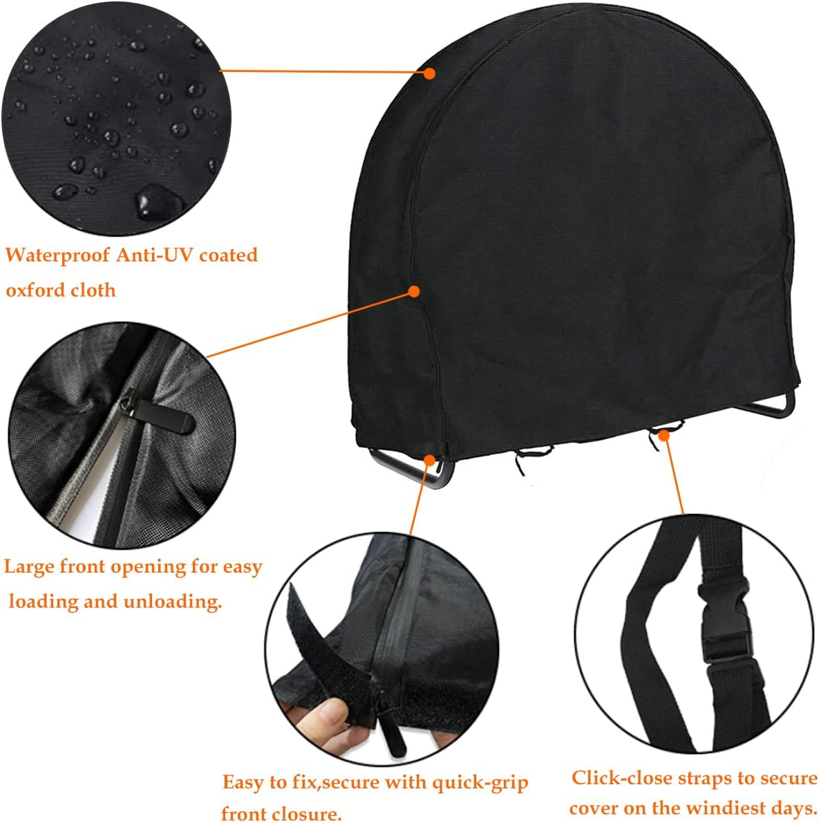 Firewood Log Hoop Rack Cover,Outdoor Waterproof and Weather Resistant Patio round Ring Loop Wood Storage Holder Cover,Heavy Duty 420D Oxford Fire Windproof Dry Wood Pile Holder Cover (40 In)