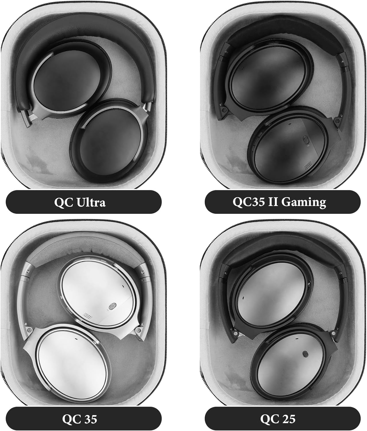 Geekria Shield Headphones Case Compatible with Bose QC Ultra II, QC Ultra/45 II/35 II Gaming Headset, Replacement Hard Shell Travel Carrying Bag with Cable Storage (Dark Grey) - Dark Grey image number 4