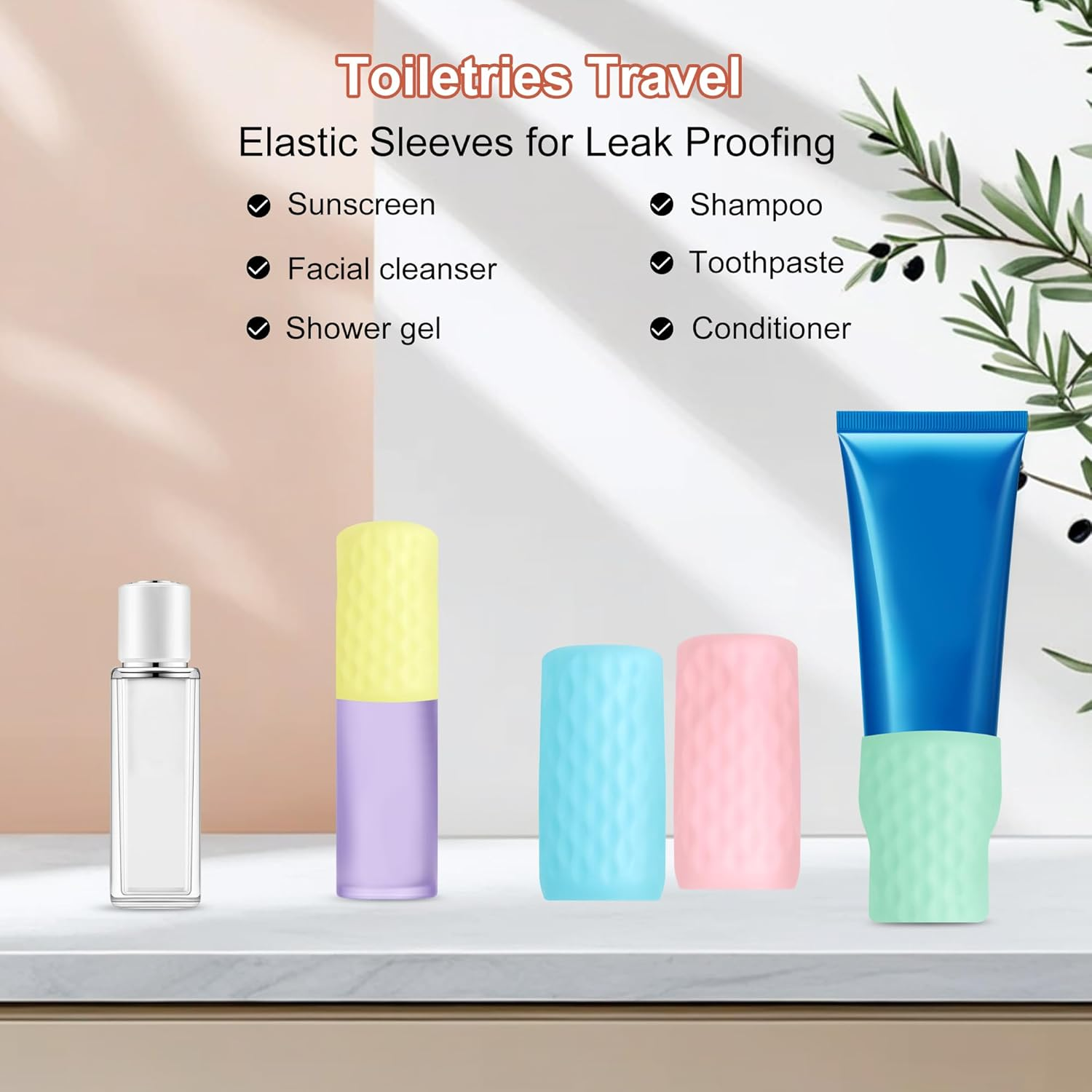 TECDW 10-Pack Colorful Silicone Bottle Covers, Travel Essentials, Leak-Proof Silicone Protective Covers for Travel Toiletries(5 Colors) image number 4