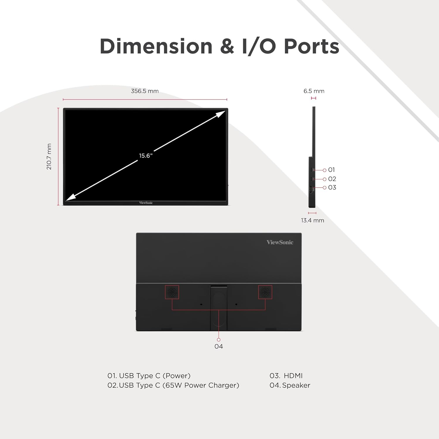 Viewsonic VA1650 15.6" Portable Monitor, 1080P, Lightweight, USB-C HDMI, Tilt Ergonomics, Second Computer Gaming Display with Speakers, Travel Monitor for Macbook PS4/5 Xbox Switch PC Phone image number 2