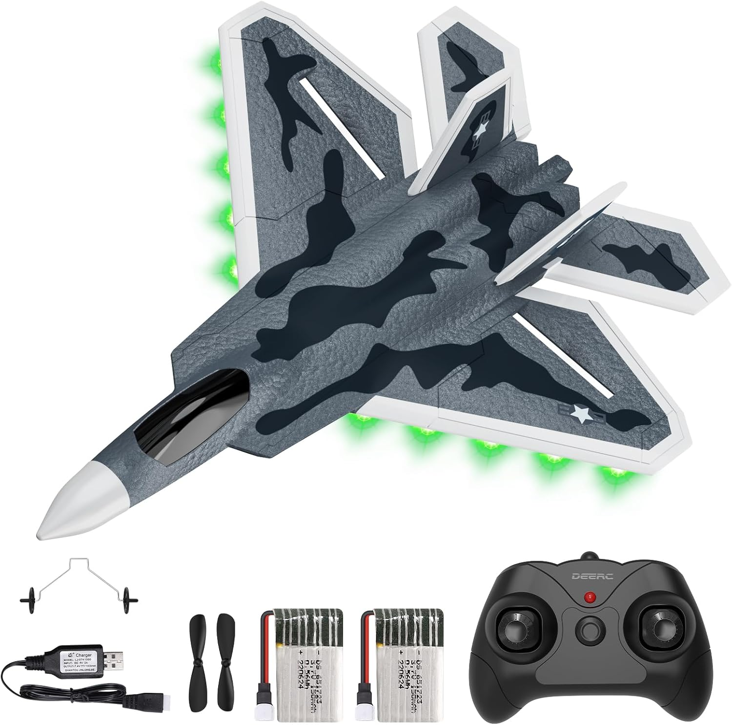 DEERC F22 Raptor 2CH RC Plane for Kids Beginners,Remote Control Airplane Fighter Toys,2.4Ghz 6-Axis Gyro Stabilizer RTF Glider Aircraft Plane with 2 Batteries,Easy to Fly for Boys Adults image number 3