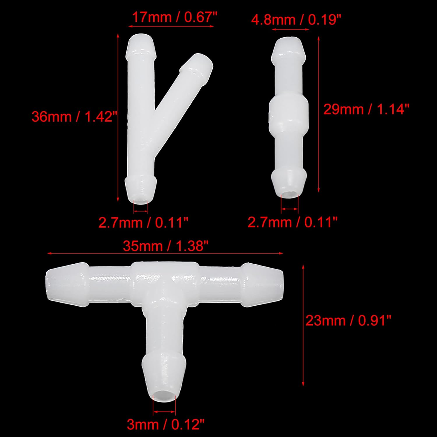 X AUTOHAUX 30Pcs I Shaped T Shaped Y Shaped Plastic 2 Way 3 Way Windshield Washer Hose Connector Tube Pipe Fitting Splitter Adapter for Car White - Black image number 2