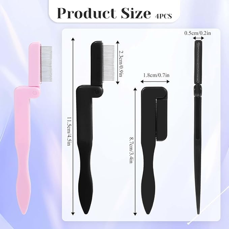 Folding Stainless Steel Metal Teeth Eyebrow Separator Comb, 4Pcs Foldable Eyelash Comb Dense Lash Separator Eyebrow Brush, Folding Eyelash Lash Separator Comb Brush with Metal Teeth for Women image number 4