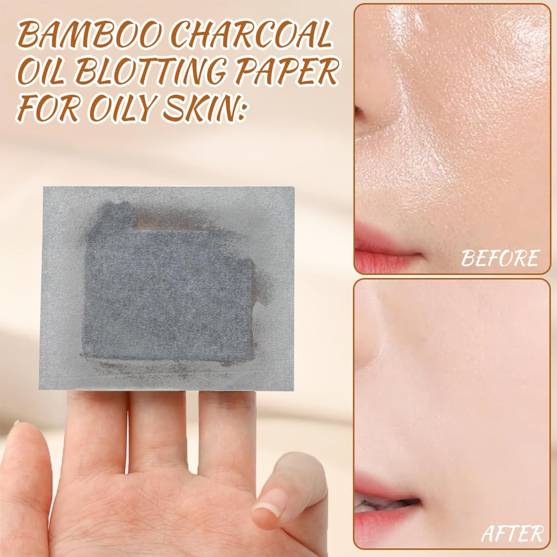 ROKZELT Blotting Paper Face, Pack of 300 Blotting Paper Face, Oil Control Paper, Oil-Absorbing Sheets, Matte Papers, Mirror Box, Self-Adhesive Powder Puff, for Oily Skin image number 2