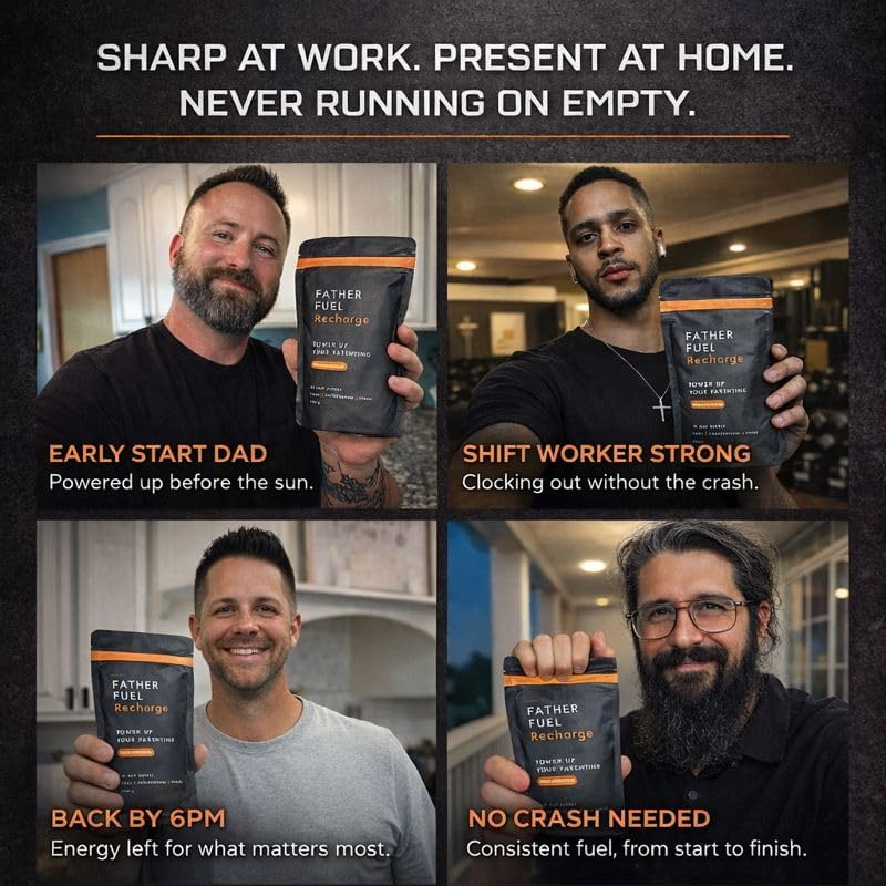 Recharge &ndash; Daily Energy & Focus Drink Mix for Men | Dad-Crafted Blend with Ginseng, L-Theanine, Inositol, Coq10 & B-Vitamins | 30-Day Supply &ndash; Steady Fuel, No 2Pm Crash image number 4