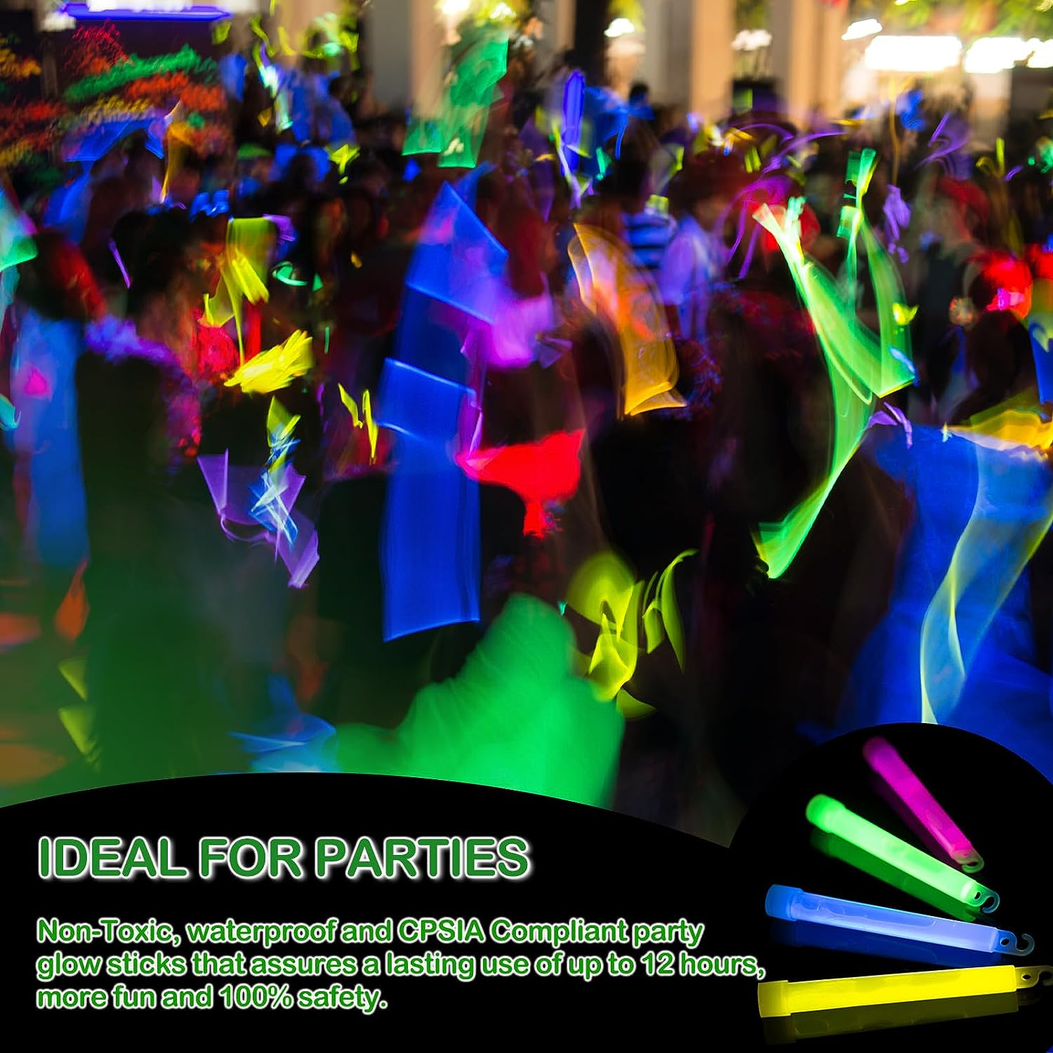 Ultra Bright Glow Sticks in Bulk - Multi Use Glowsticks for Halloween, Parties, Camping, Hiking, Emergency Light and Survival Kit - 12 Hours Duration - Mixed Color 12Pcs image number 3
