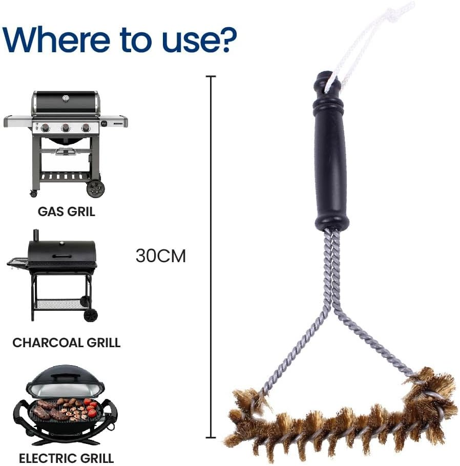 White Magic Small Brass Spiral Barbecue Brush &ndash; Made in USA, Dual-Bristle Design, Durable Brass Bristles, Scratch-Free for Enamel & Porcelain Grills, 30Cm