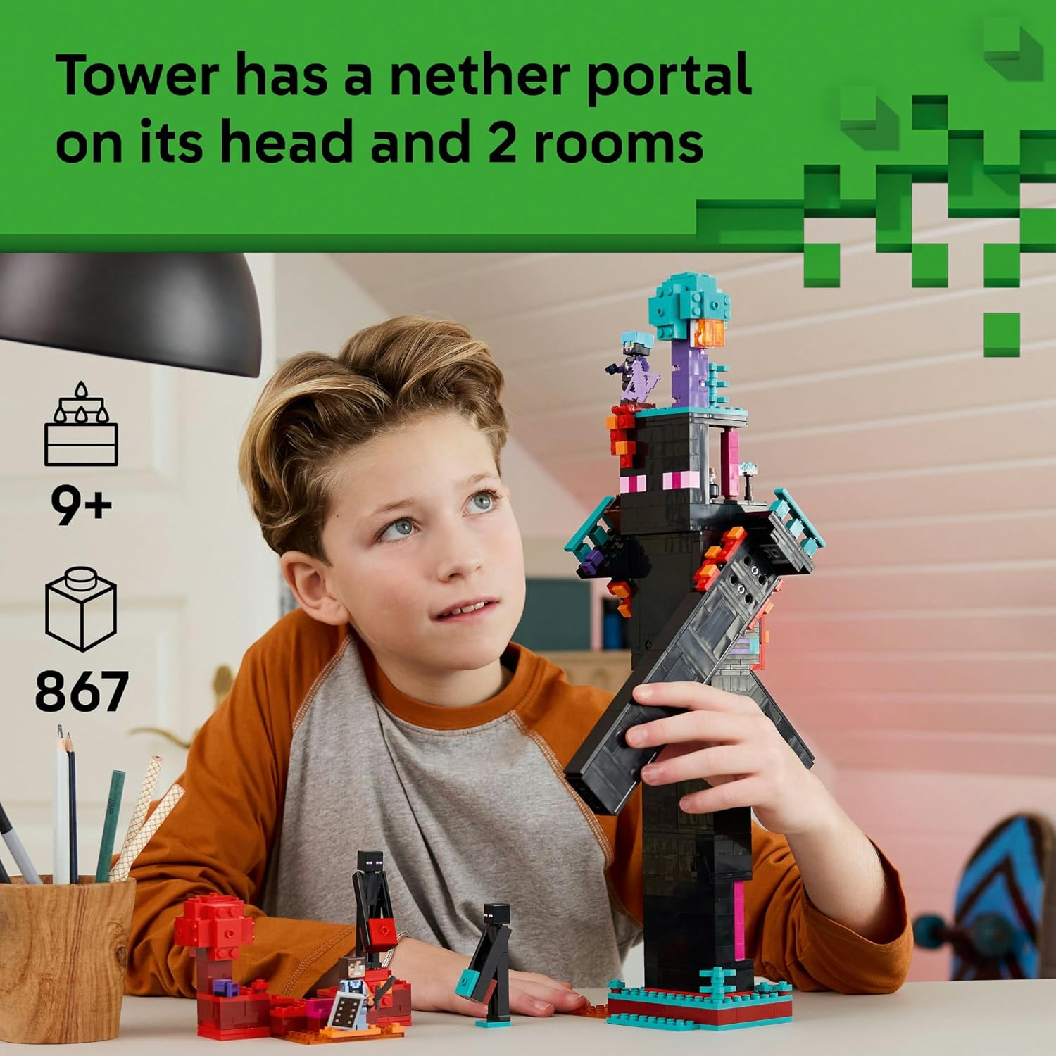 LEGO&reg; Minecraft&reg; the Enderman Tower 21279 Building Toy for Kids,Game Room Decor,Gamer Adventure Toys with Action Figures,Creative Construction and Display Set for Boys and Girls Who Are Gaming Fans image number 2