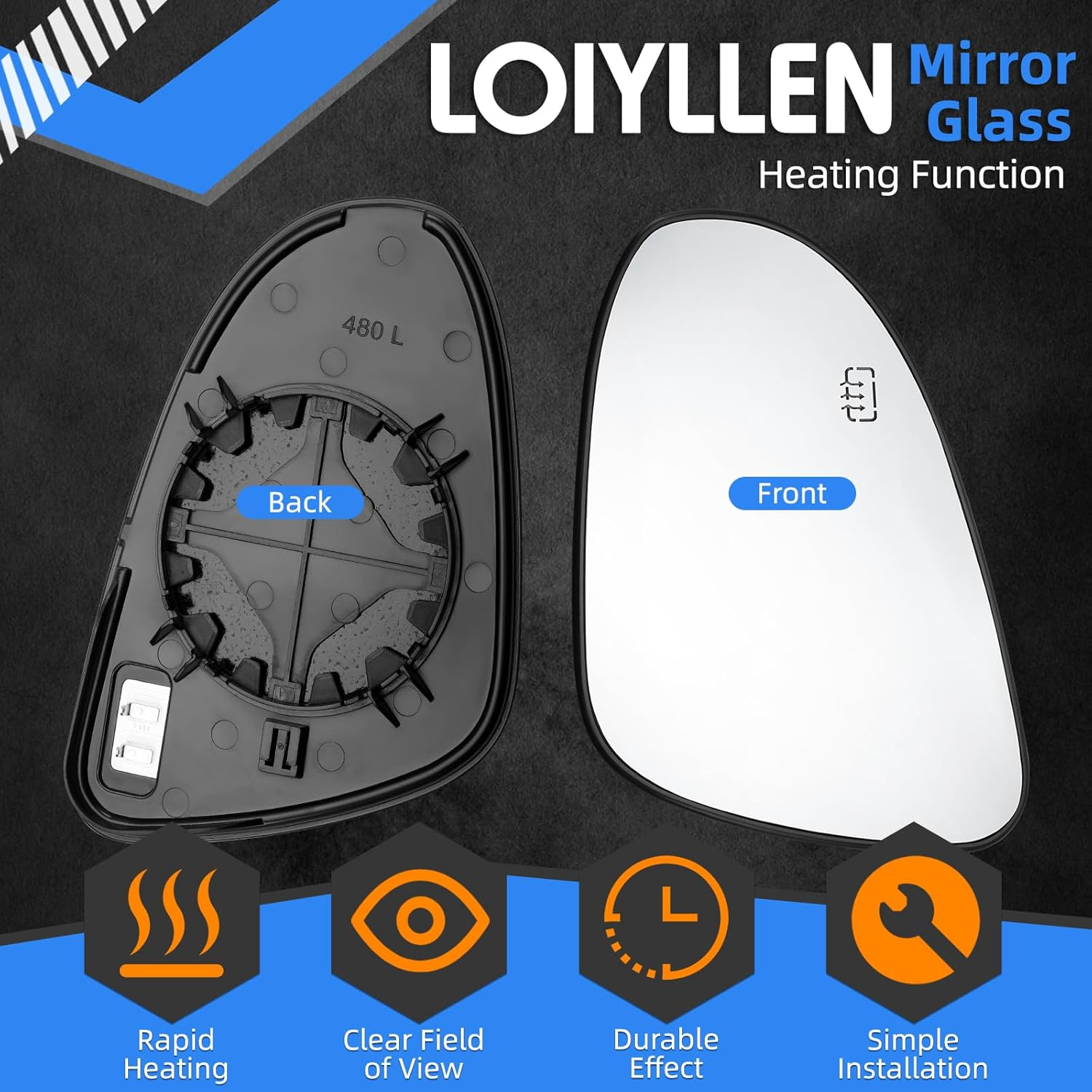 LOIYLLEN Left Side Mirror Replacement for Toyota Corolla 2014 2015 2016 2017 2018 2019 - Left Side Mirror Glass, Rear View Mirrors Glass with Power Heated image number 2