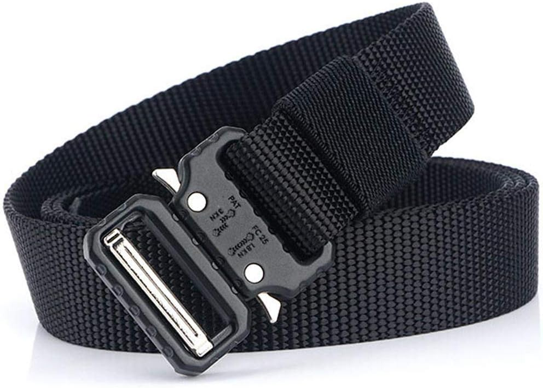 QAZSE 1 Inch Nylon Tactical Belt Quick Release Metal Buckle Heavy Duty Military Sports Skinny Webbing Work Belts for Men - Black-2 image number 3