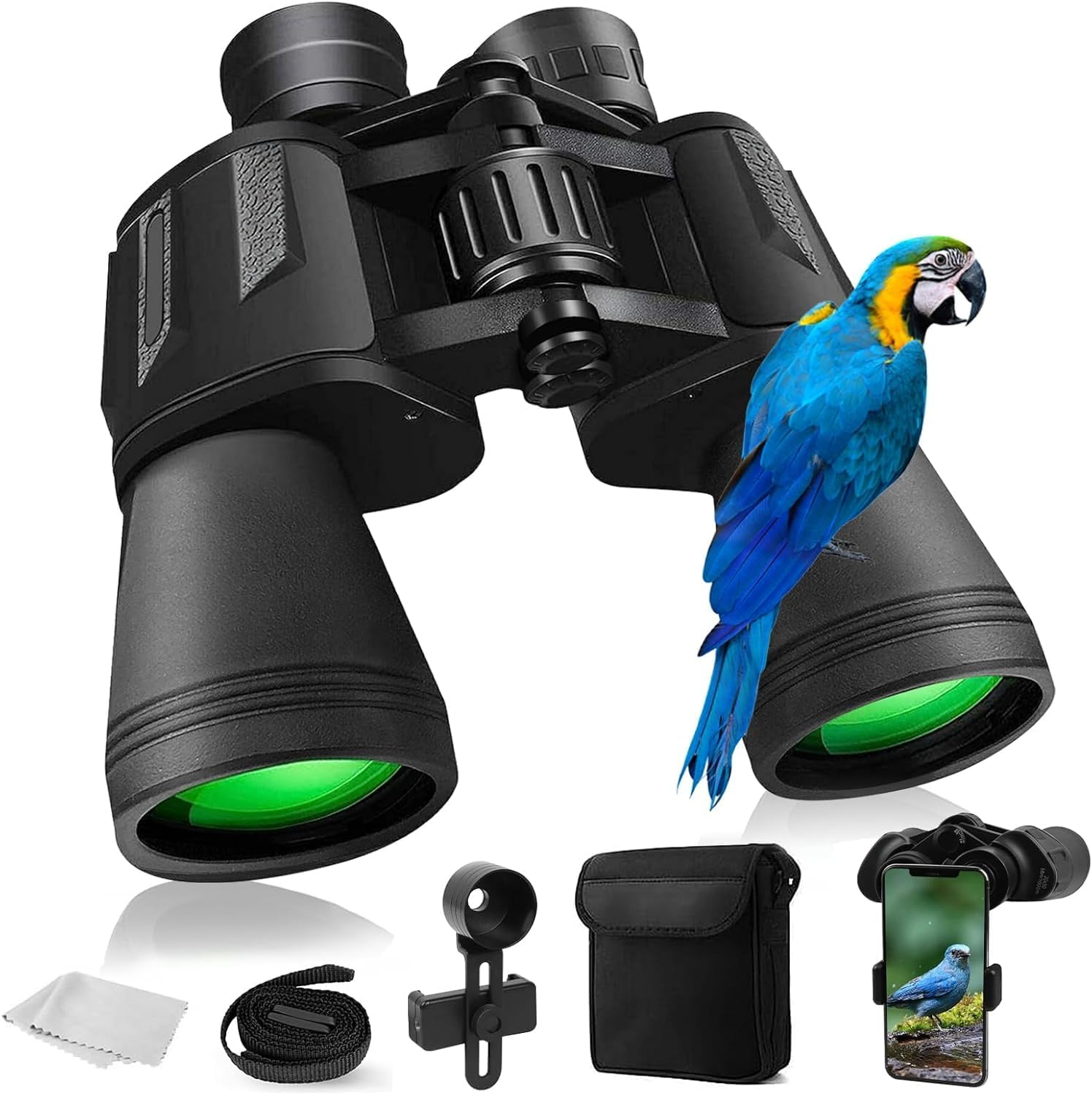 20X50 High Power Binoculars for Adults, HD Waterproof Binoculars with BAK4 Prism & FMC Lens,Portable Binocular Bird Watching Hunting Football Games Cruise with Carrying Bag,Strap,Phone Adapter-Green