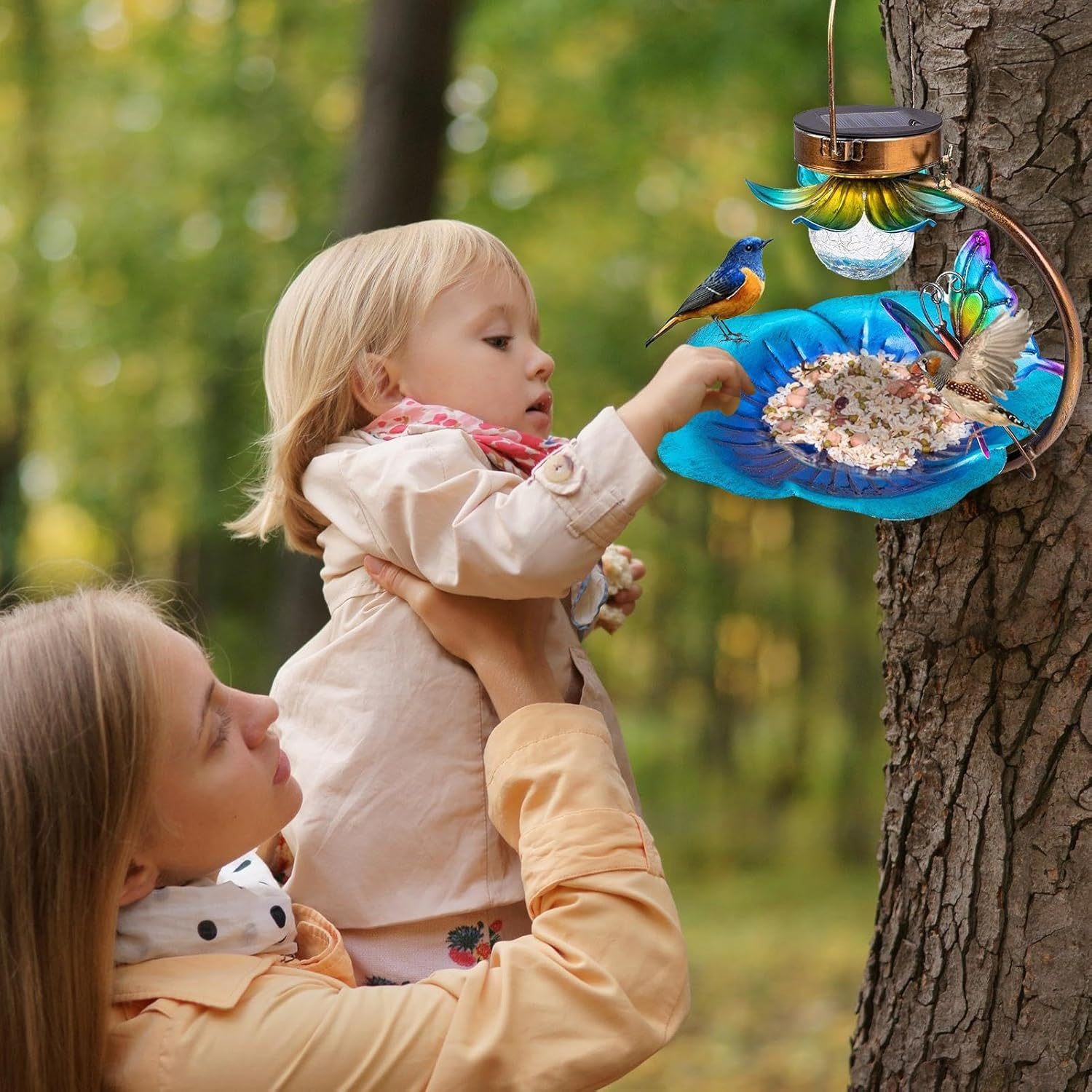 Metal Solar Light Bird Feeder, Solar Powered Outdoor Lamp for Bird Feeding, Garden Decoration Tool for Patio, Fence, Courtyard, Tree, Yard, Garden Lighting Solution image number 5