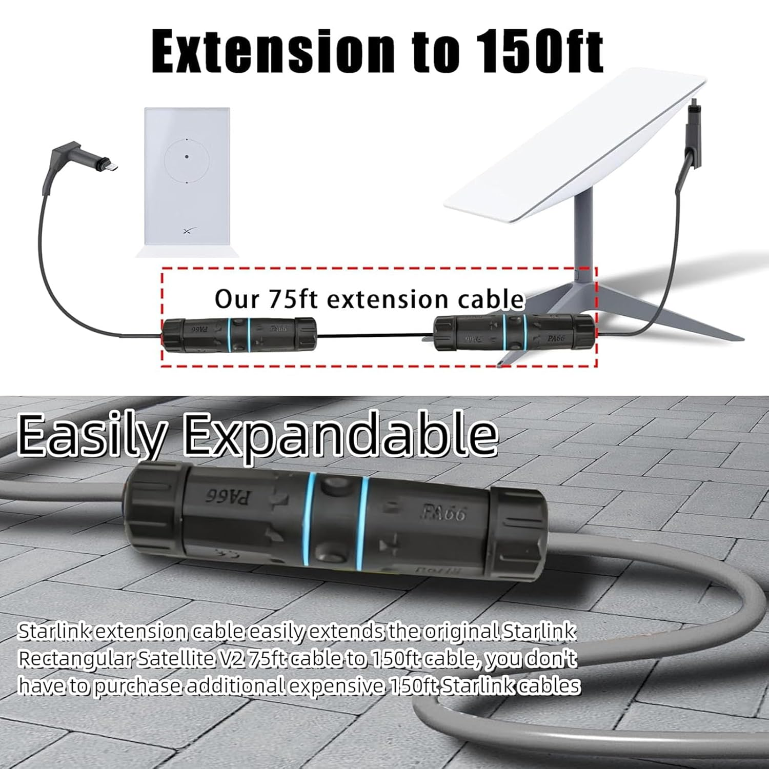 150FT for Cable Extension & Repair Kit, IP68 Waterproof Replacement Cable, Extension to 225Ft, Oxygen Copper Replacement Cable Extender Support 1000M Protocol image number 5