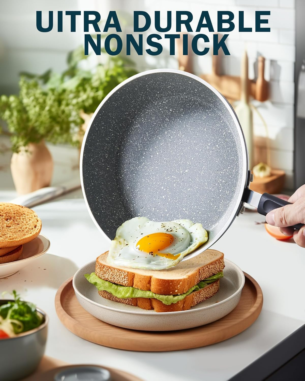 Cook N Home Professional Marble Fry Pan Nonstick, 8"/10" 12", Black image number 3