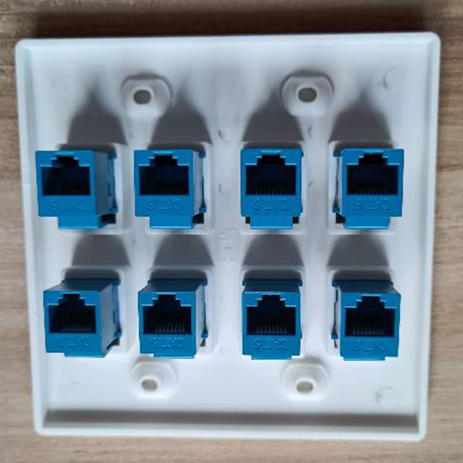 Kiperpon Ethernet Wall Plate 8 Port - Double Cat6 RJ45 Network Cable Faceplate Female to Female - Blue image number 1