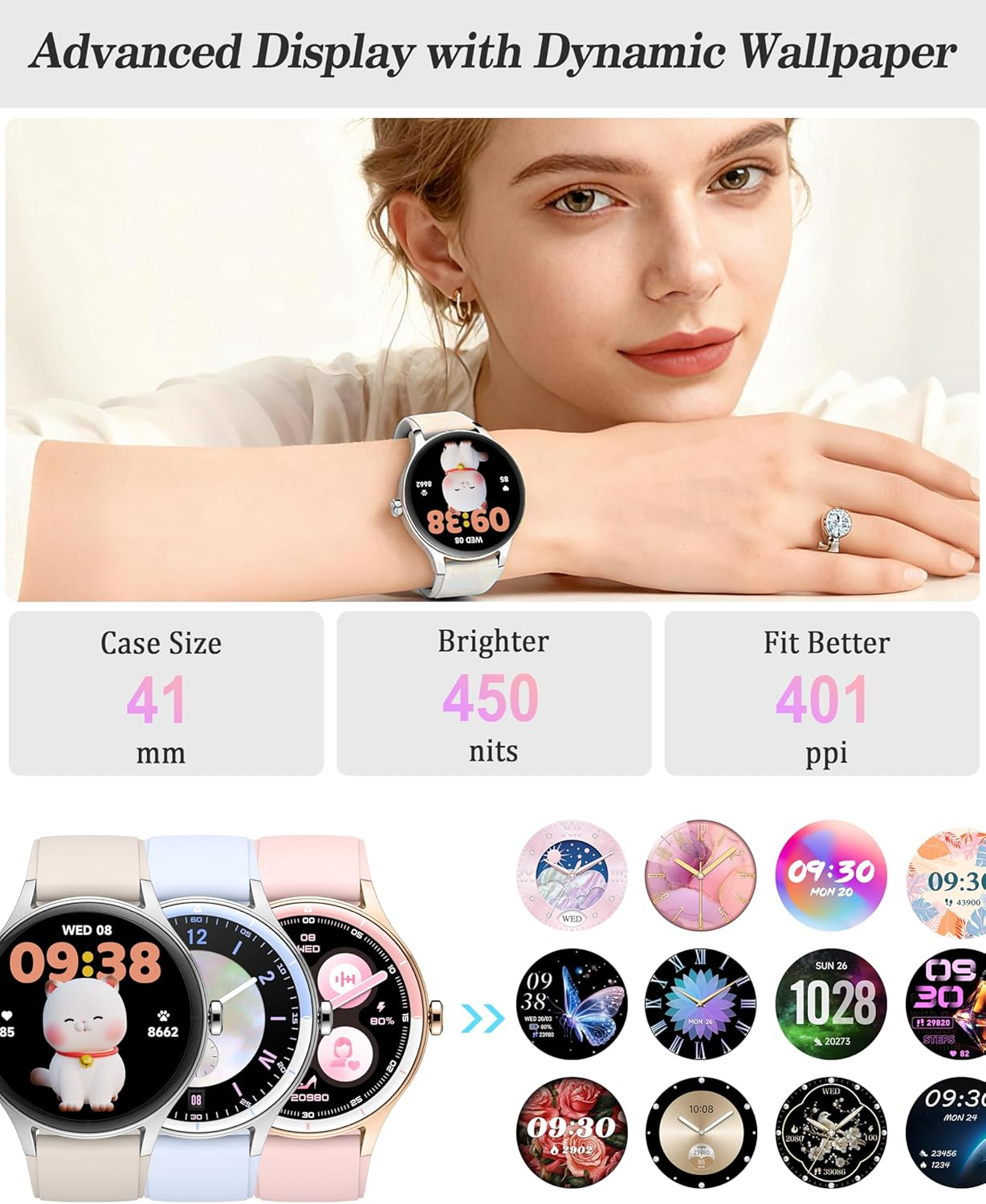 Smart Watch, 41Mm Fitness Tracker Watch, Answer/Make Calls, 1.27&rsquo;&rsquo; Digital Smartwatch with AI Voice, IP68 Waterproof Watch Calculator, Calendar, Games for Ladies, Women & Men - White image number 6