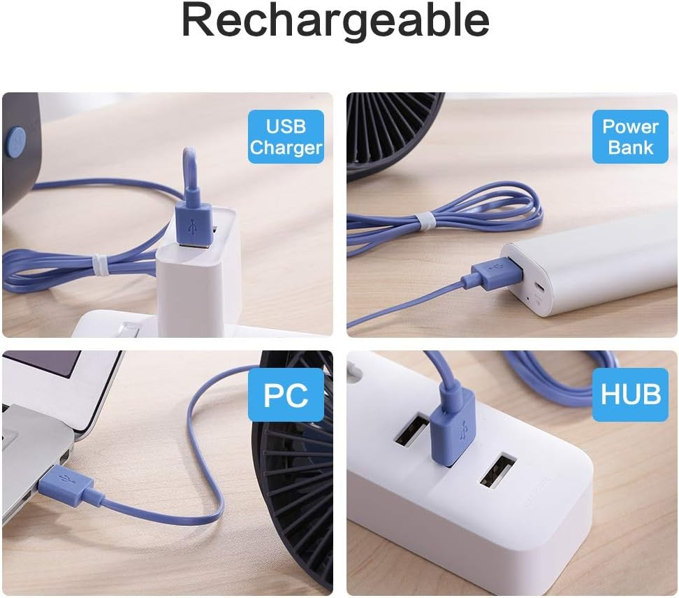 USB Desk Fan Small Personal Fan &ndash; Quiet 3-Speed Mini Table Fan for Home Office Travel, Portable Desktop Cooling Fan with Strong Airflow, USB Powered (Navy Blue) - Blue image number 6