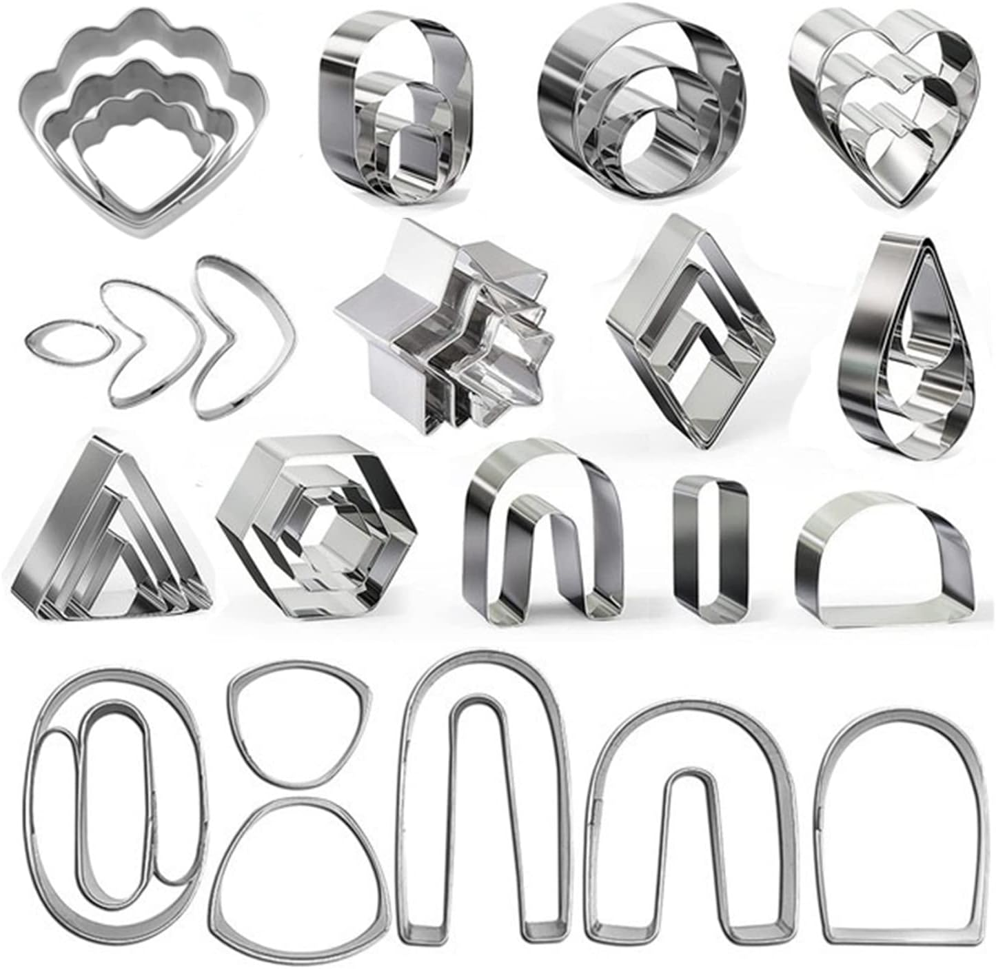 Taicols 39 Pcs Mini Cookie Cutters Set, Stainless Steel Mini Geometric Shaped Cookie Biscuit Cutter Set, Heart Star Flower Hexagon Diamond Shapes, Polymer Clay Cutters for Kids, Biscuit Fruit Cutter image number 5