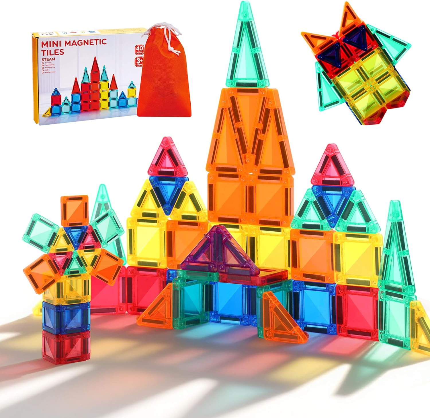 OMIPAWZ Mini Magnetic Tiles Travel Set, Magnet Building Blocks Toys for Toddlers Kids Age 3-8 (40PCS) image number 2