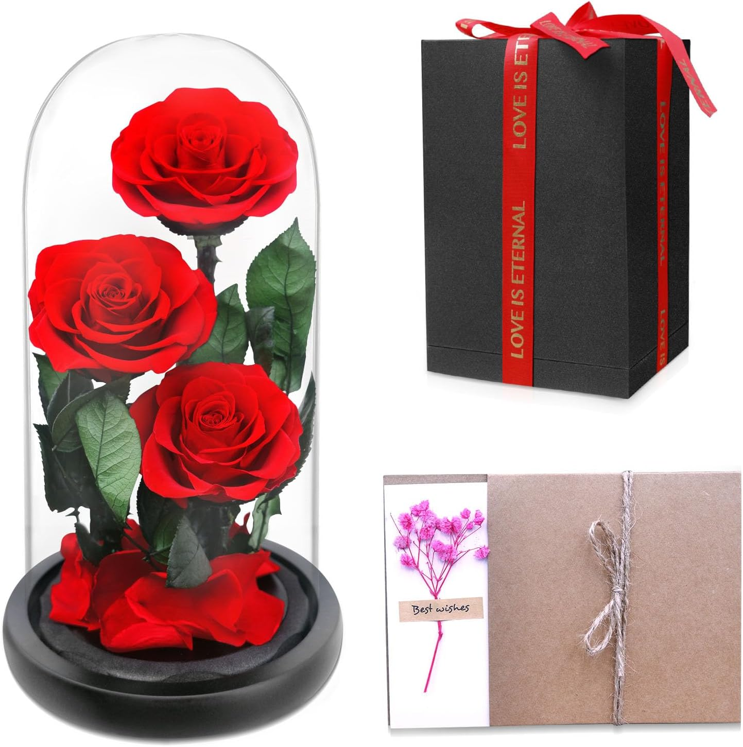 Forever Preserved Rose, Handcrafted Eternal Rose in Glass Dome, Beauty and the Beast Rose, Best Expression of Love for Women, Mother'S Day, Valentines Day, Christmas, Birthday, Anniversary