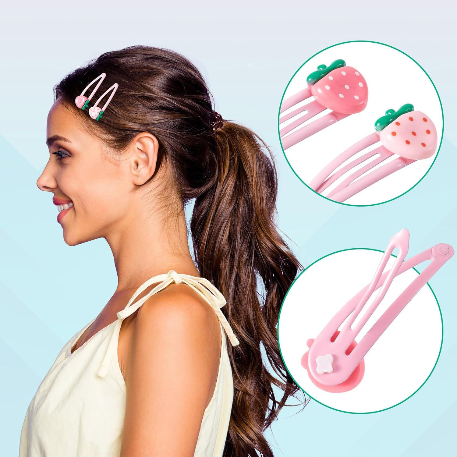 Joez Wonderful 12 Pcs Strawberry Hair Clips, Cute Y2K Metal Snap Hairpins, Pink Hair Barrettes, Sweet Decorative Fruit Bang Clips for Women image number 4