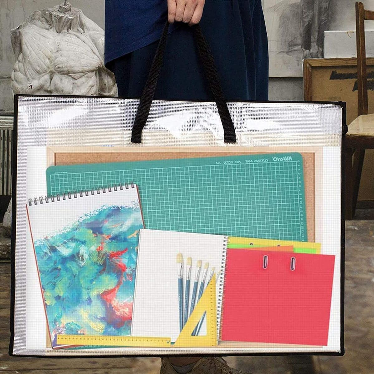 Zicojia 2 Pack 19X25 Inches Art Portfolio Case, Portfolio Folder for Artwork, Posters Storage Bag with Zipper and Handle Folder Easy Install image number 3