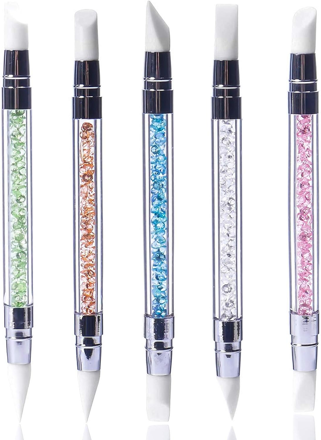 Hanyousheng 5Pcs Gel Nail Art Pen Carving Brush Silicone Head Acrylic Handle Salon Tool Set, Gel Carving Ballpoint Pen Pencil with Acrylic Rhinestone Handle, Nail Art Brush, Nail Art Pencil image number 5