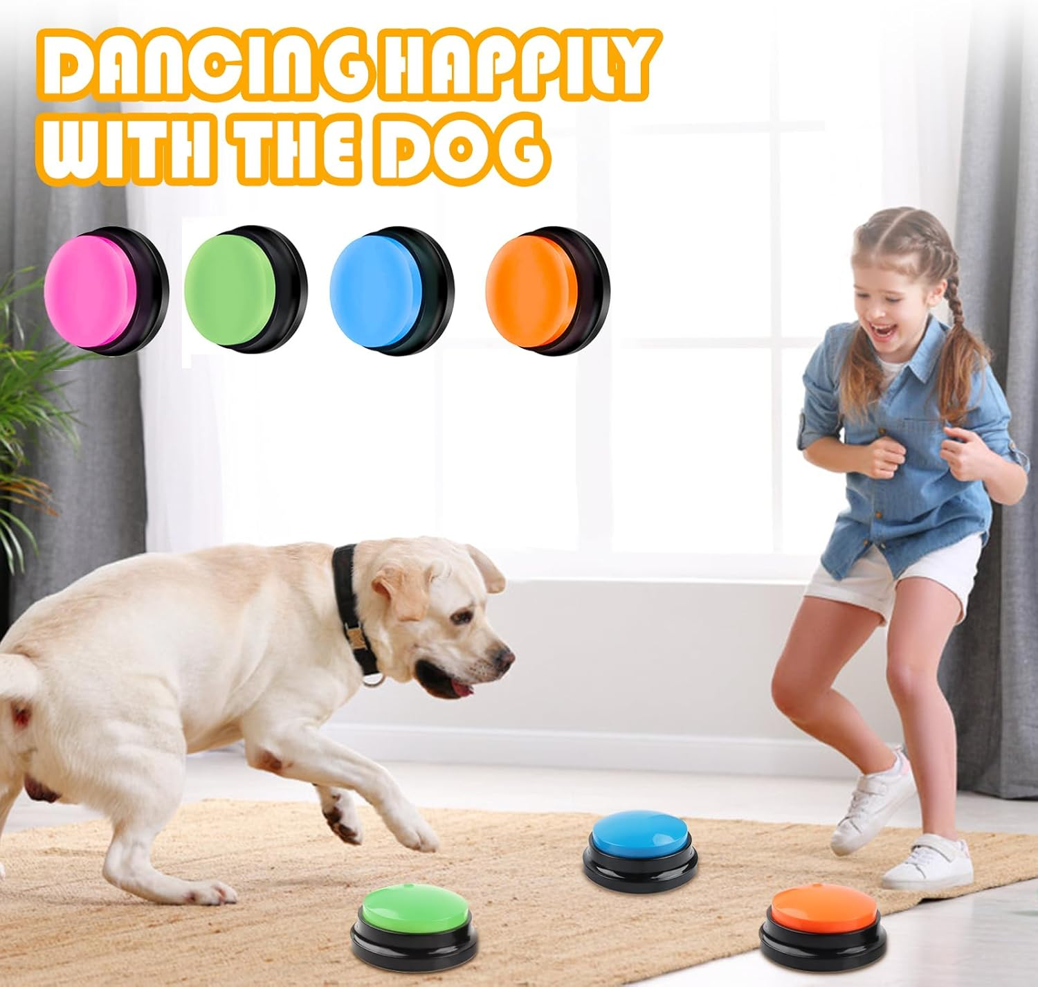 Buzzer with Recording Function, Pack of 4 Coloured Buzzers with Sound, Dog Buttons for Talking Buzzer Dog Recording Buttons for Dog Interaction Dog Buttons Intelligence Toy for Dogs image number 2