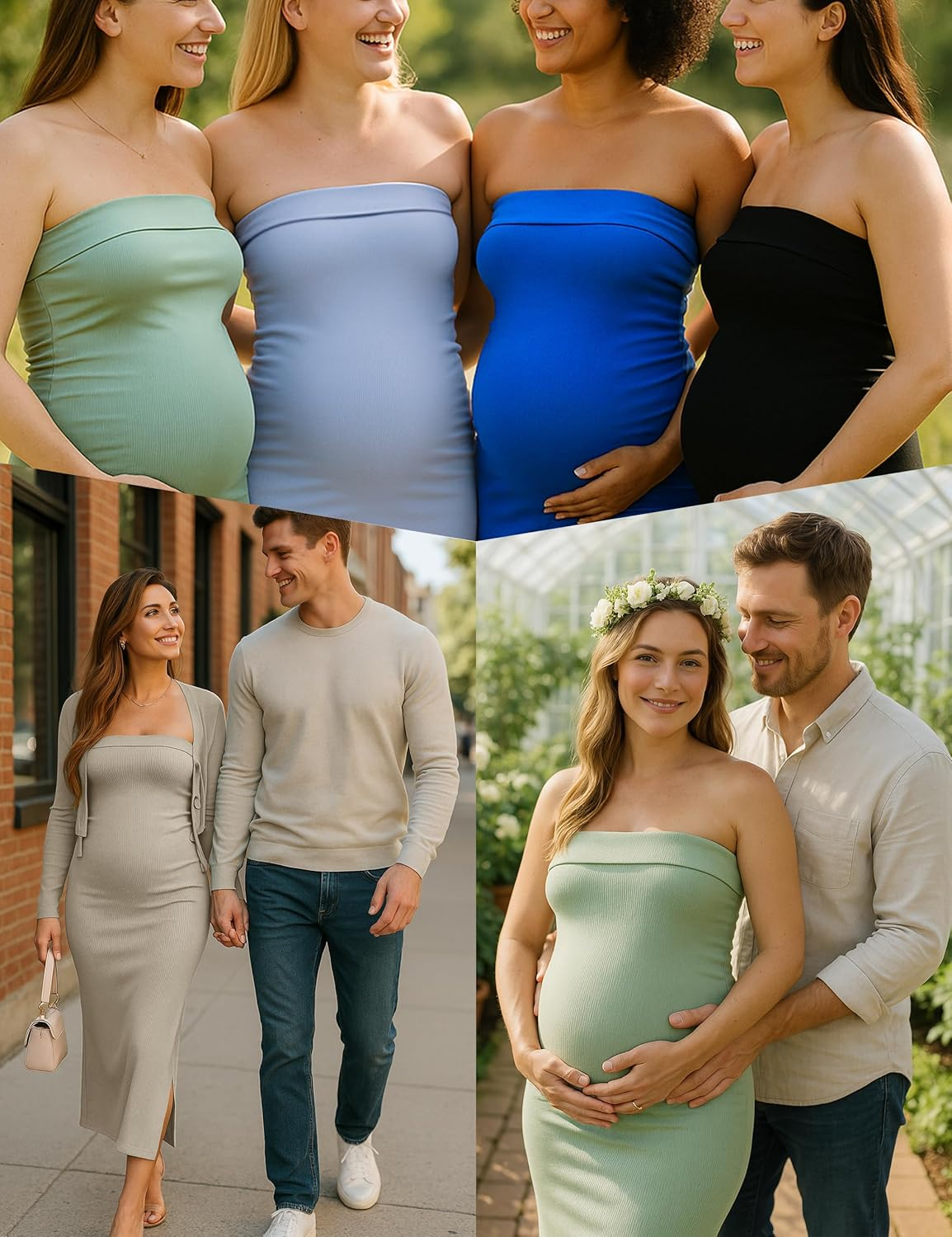 SUNNYBUY Baby Shower Maternity Tube Dress Short Cardigan Bodycon Ribbed Maxi Dress Casual 2 Piece Pregnancy Outfit Set