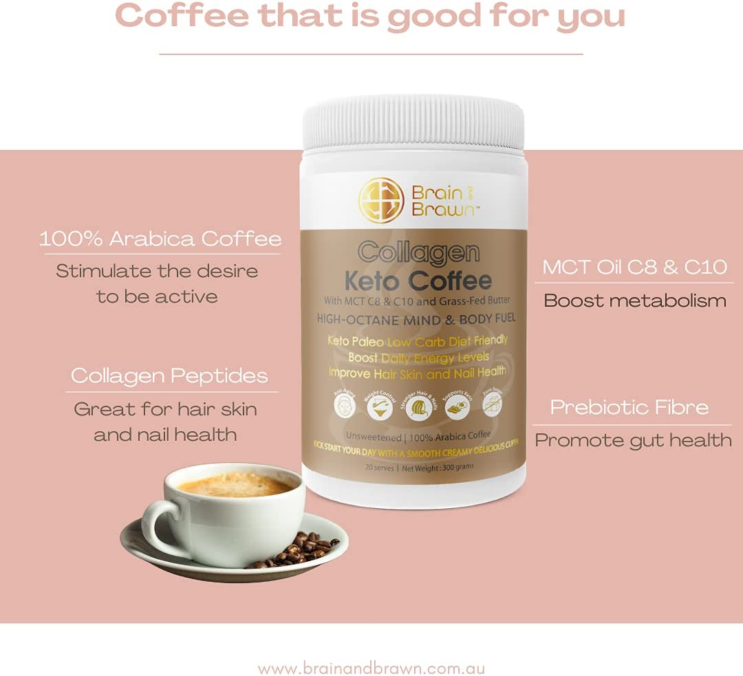 Collagen Coffee - Hydrolyzed Collagen Peptides for Skin, Hair and Nail Health, MCT Oil, Grass-Fed Butter and Acacia Fibre, 100% Arabica Coffee, Keto/ Paleo / Low Carb Friendly, Unsweetened, All-In-One Instant Coffee 300G (20 Serves) image number 5