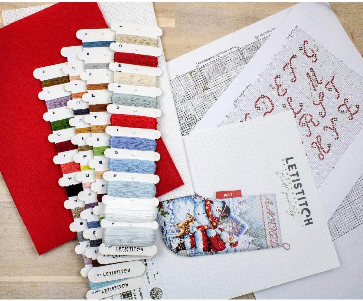 Letistitch Counted Christmas Stocking Snowman and Santa Cross Stitch Kit 24.5 X 37 Cm image number 1