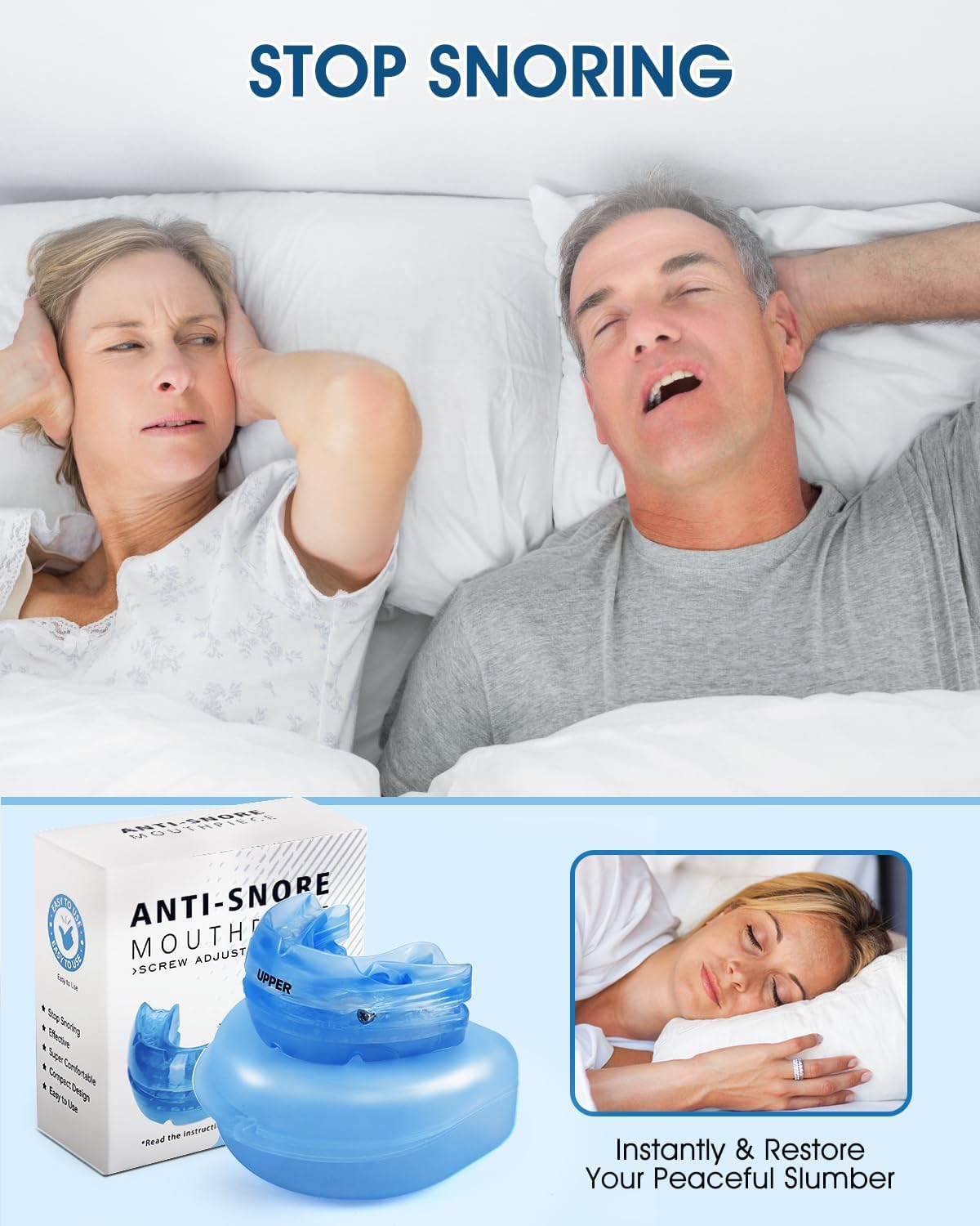 Anti Snoring Device- BPA Free anti Snoring Mouthpiece Mouth Flexible Adjustable Effective Reduce Clenching & Pain anti Snore Solution for Men and Women Reclaim Peaceful Sleep with Portable Storage Box image number 4