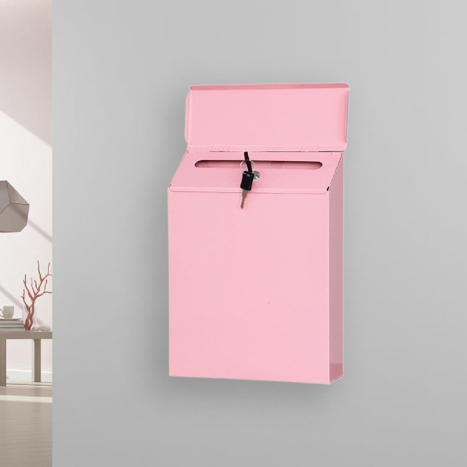 Perfk Wall Mounted Mailbox Letter Box Pink Easy to Use Sturdy Modern Practical Mail Box Drop Box for Porch Outdoor Front Door Gate image number 5