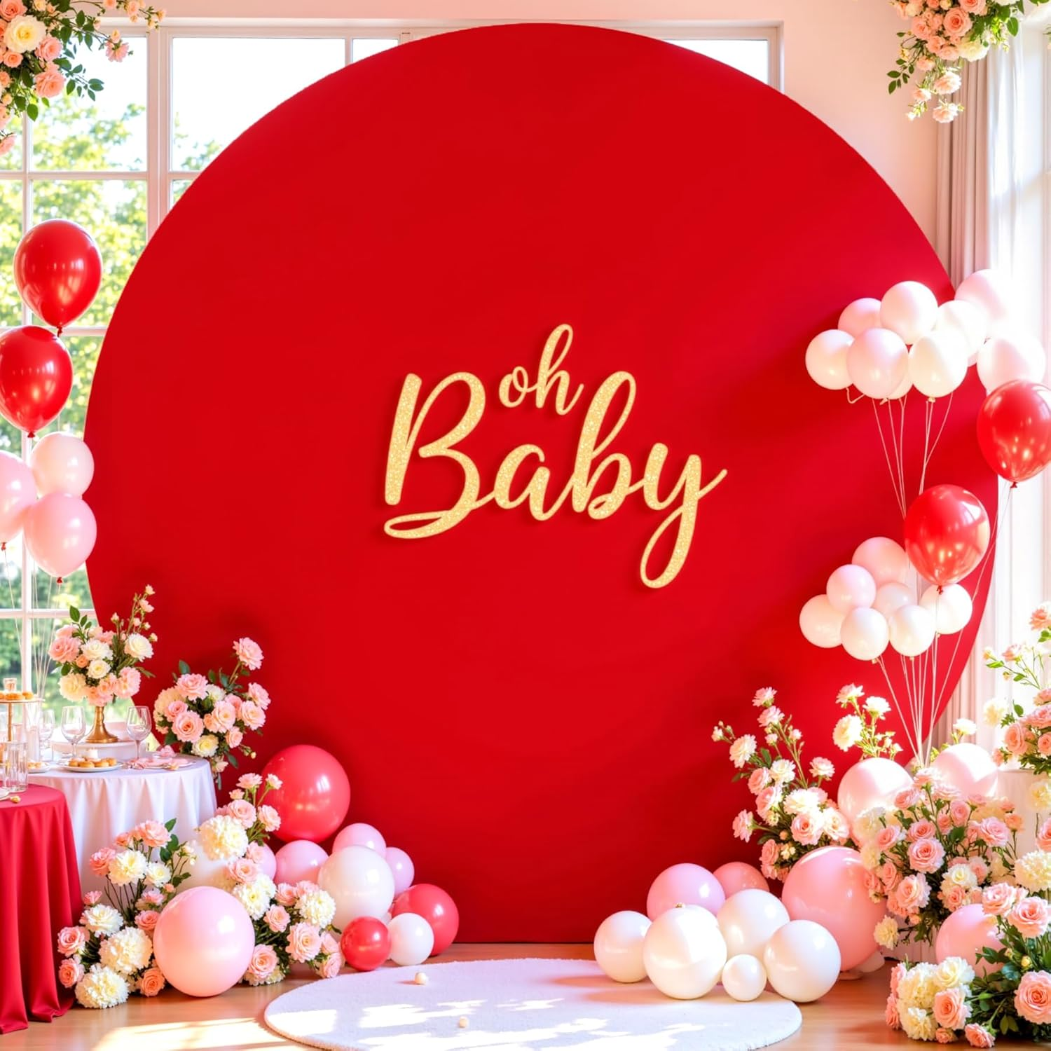 7.2 FT Ivory round Backdrop Cover for Circle Balloon Arch Stand Stretchy Circle Arch Backdrop Covers for Wedding Arch Baby Shower Birthday Party Photo Shoot Photography Arch Background Decorations image number 3
