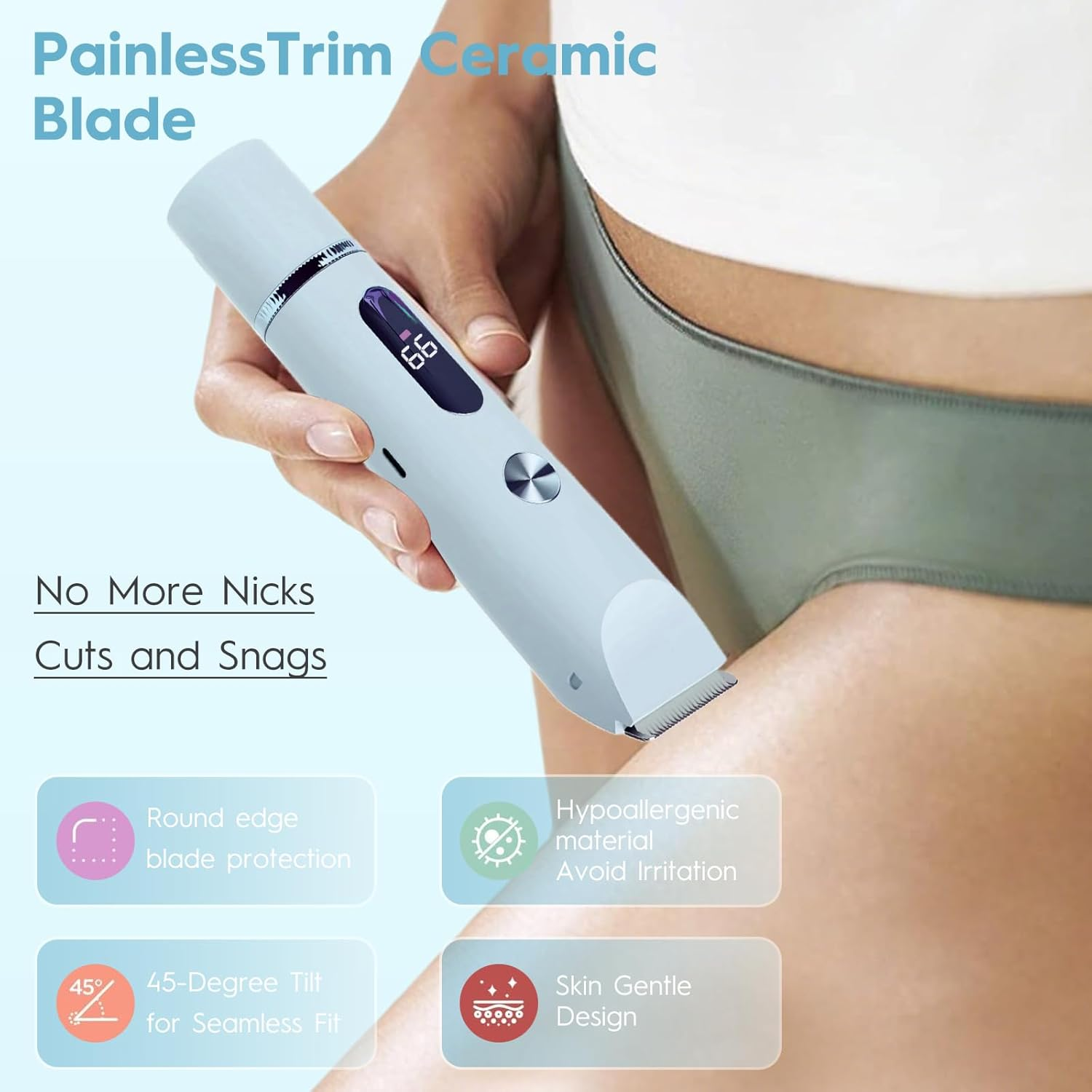 2 in 1 Electric Razors for Women, Rechargeable Bikini Shaver, Waterproof Dual Head Shaver with LCD Display, Painless Hair Removal (Glacier Blue) image number 2