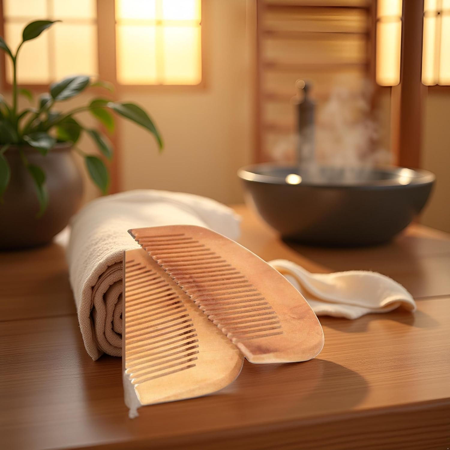 2 Pcs Peach Wood Wooden Comb Anti-Static Comb Close Tooth Comb Styling Tools and Appliances Hair Combs image number 2